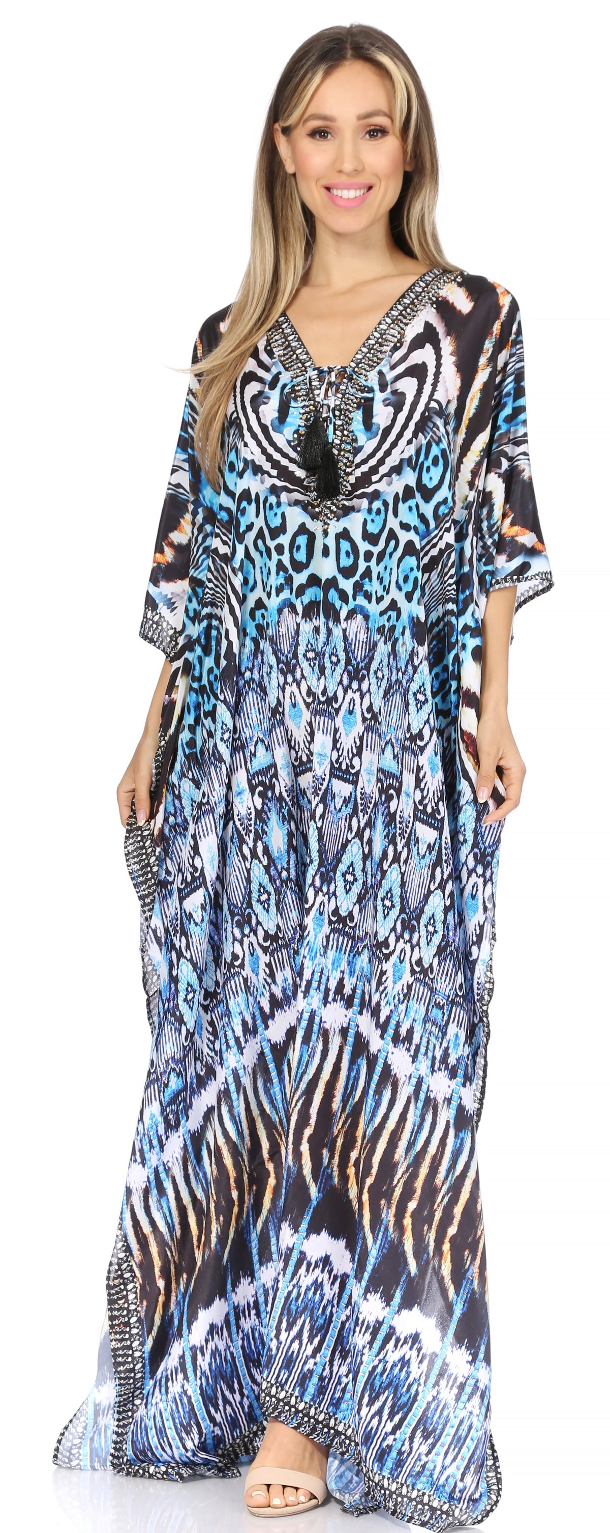 Sakkas Georgettina Flowy Long Caftan Dress/Cover Up