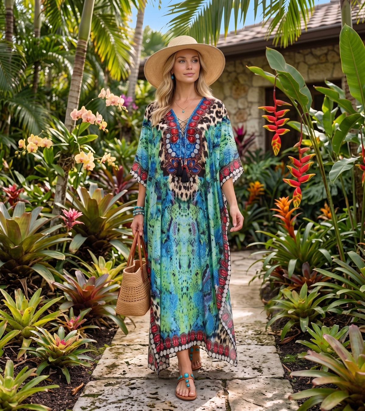 Sakkas Georgettina Flowy Long Caftan Dress/Cover Up