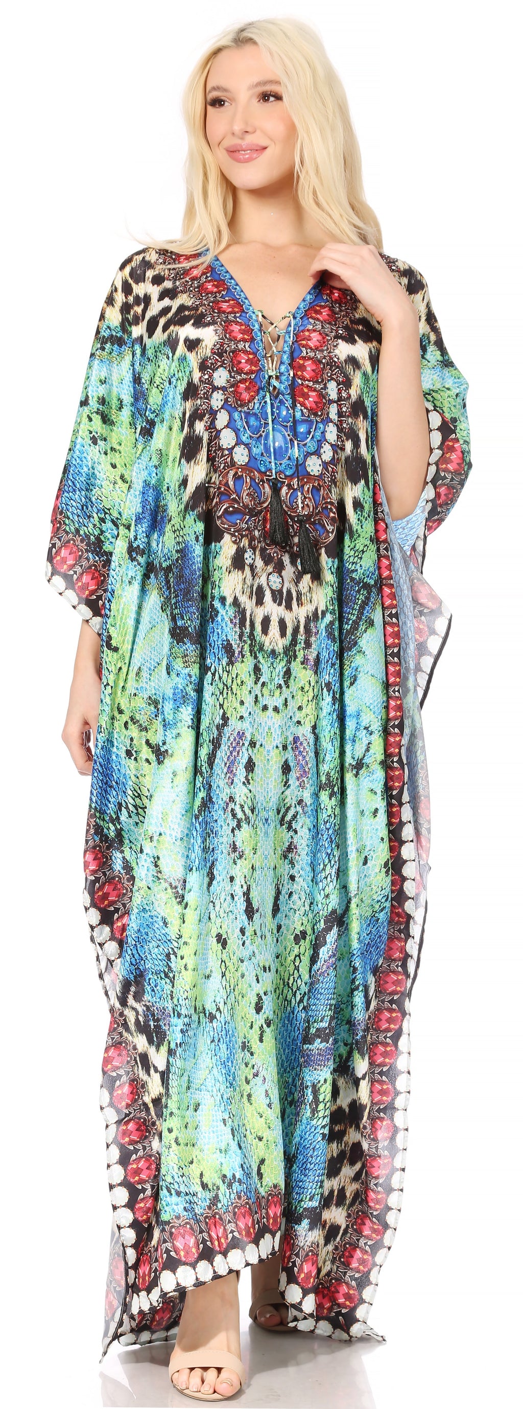 Sakkas Georgettina Flowy Long Caftan Dress/Cover Up