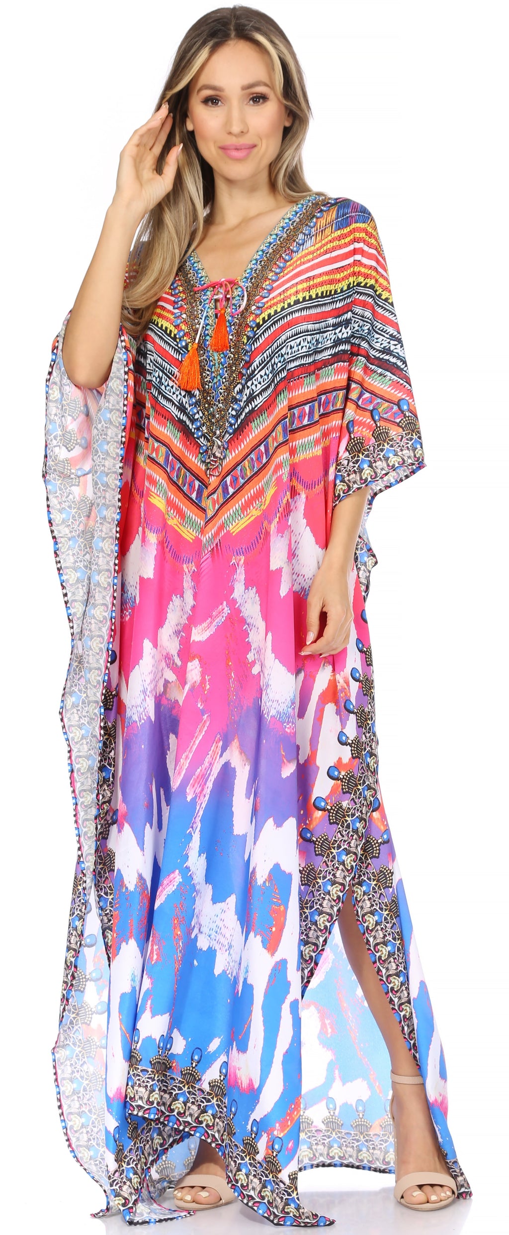 Sakkas Georgettina Flowy Long Caftan Dress/Cover Up