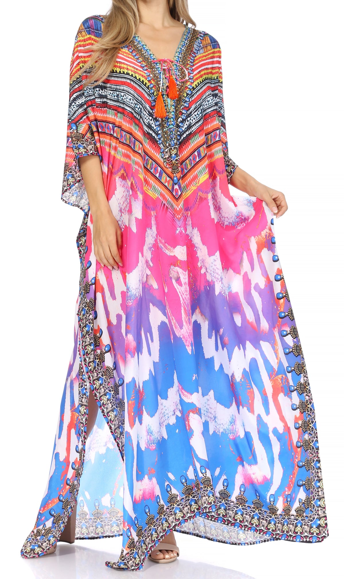 Sakkas Georgettina Flowy Long Caftan Dress/Cover Up