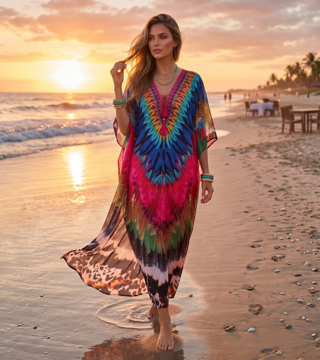 Sakkas Georgettina Flowy Long Caftan Dress/Cover Up