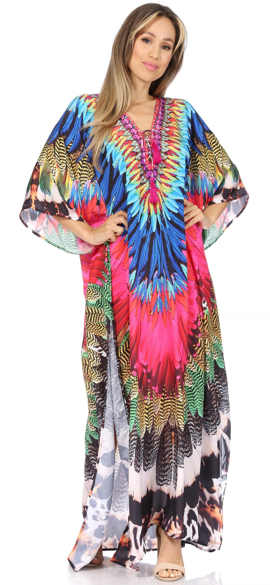 Sakkas Georgettina Flowy Long Caftan Dress/Cover Up