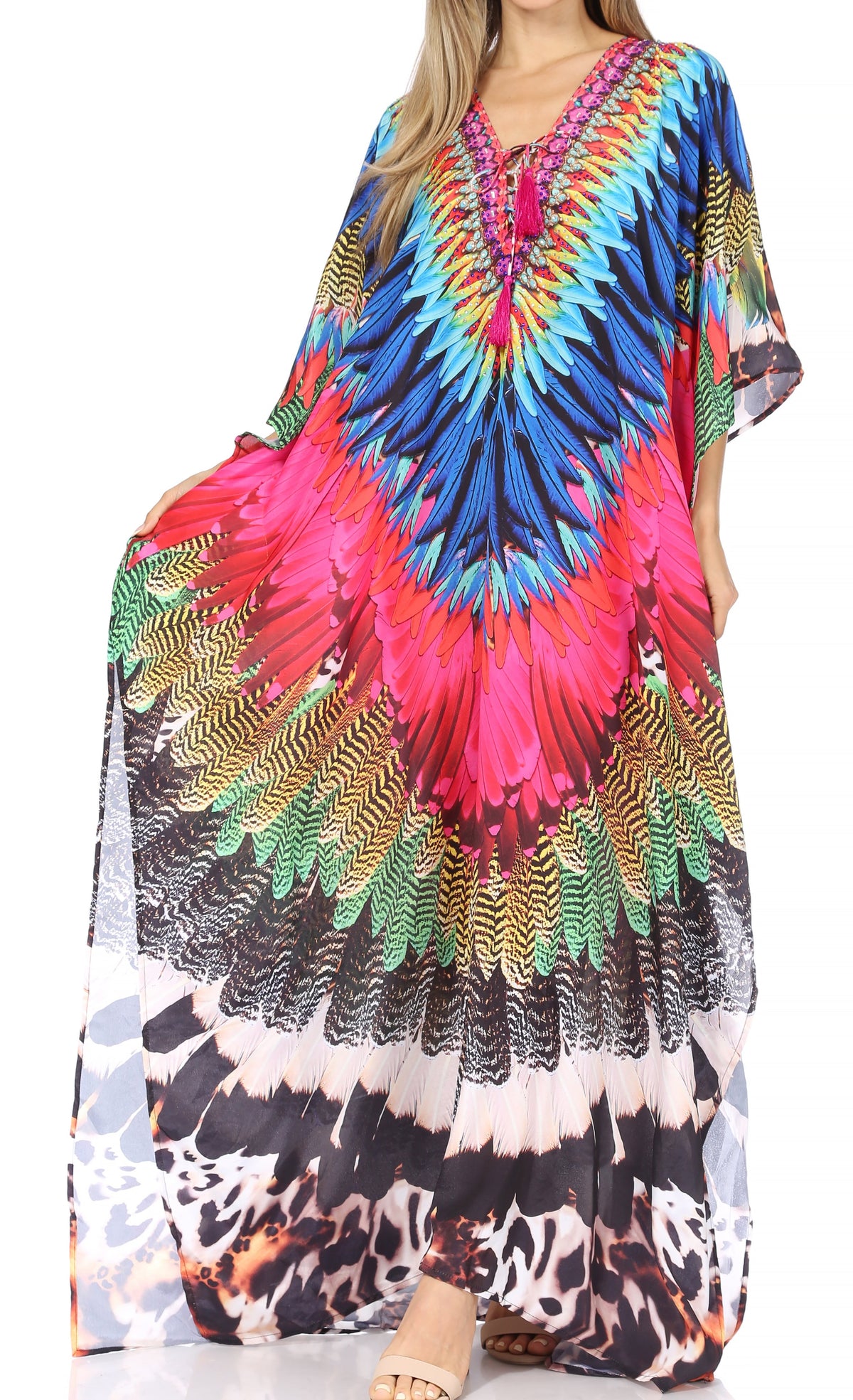 Sakkas Georgettina Flowy Long Caftan Dress/Cover Up