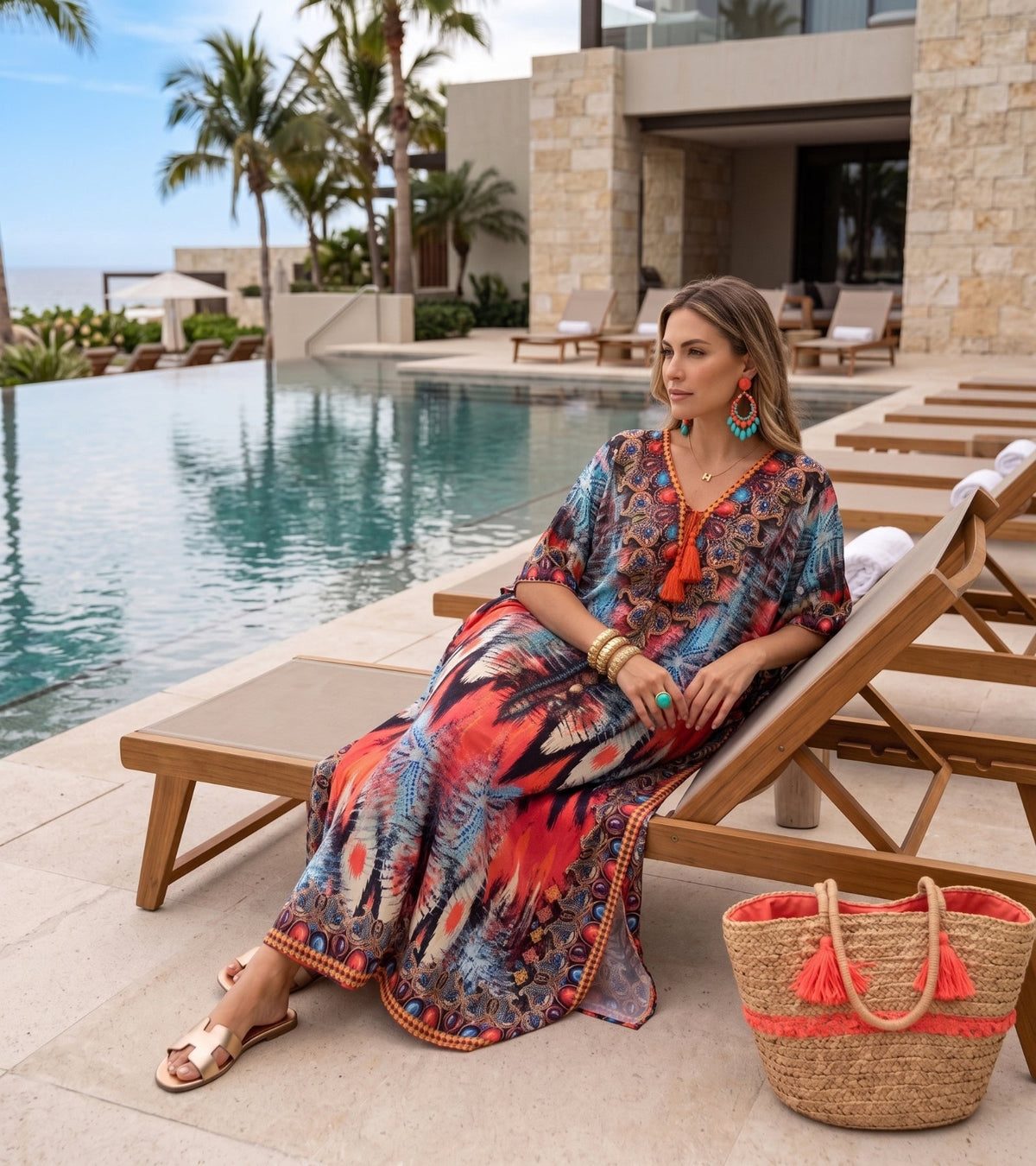 Sakkas Georgettina Flowy Long Caftan Dress/Cover Up