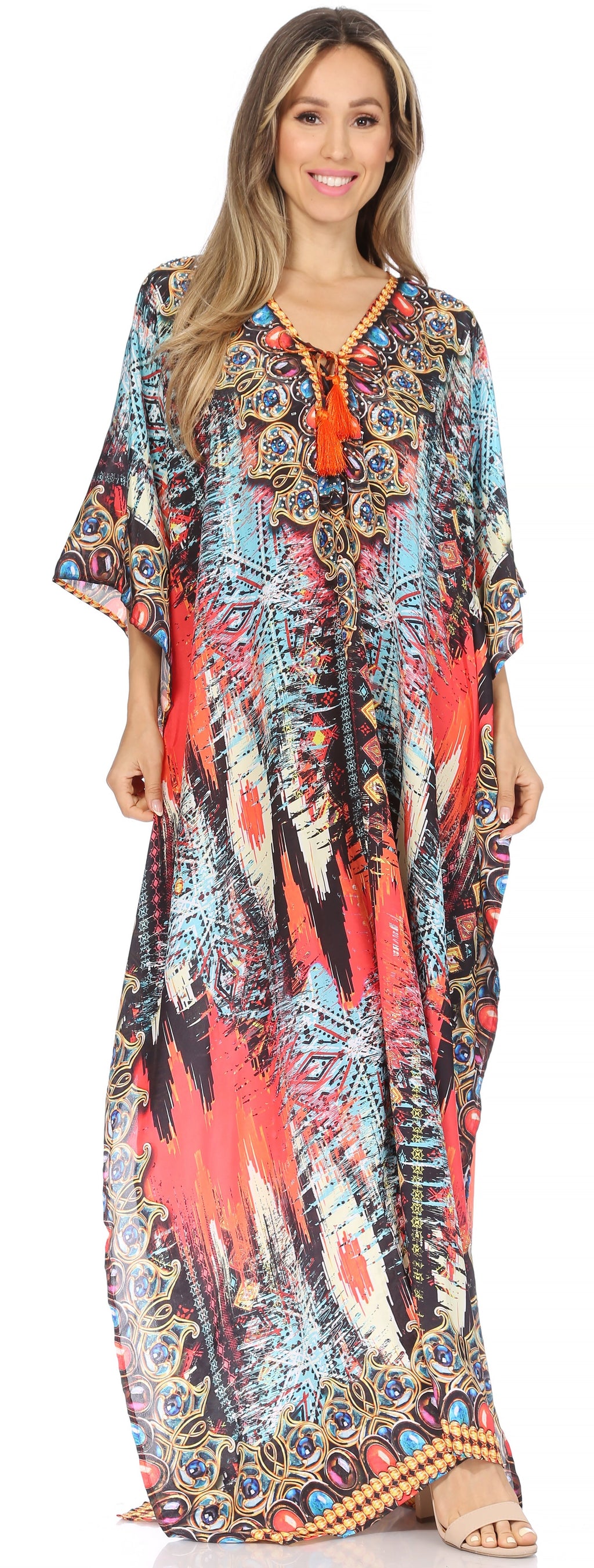 Sakkas Georgettina Flowy Long Caftan Dress/Cover Up