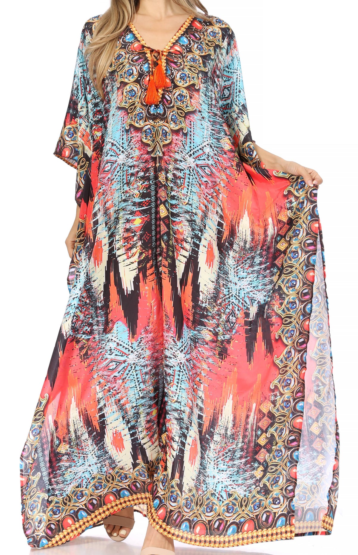 Sakkas Georgettina Flowy Long Caftan Dress/Cover Up