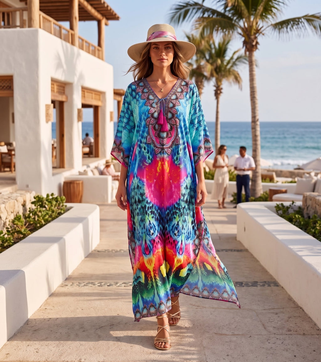 Sakkas Georgettina Flowy Long Caftan Dress/Cover Up