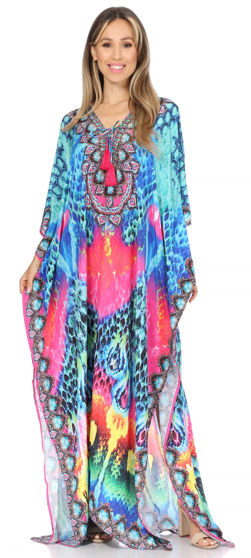 Sakkas Georgettina Flowy Long Caftan Dress/Cover Up