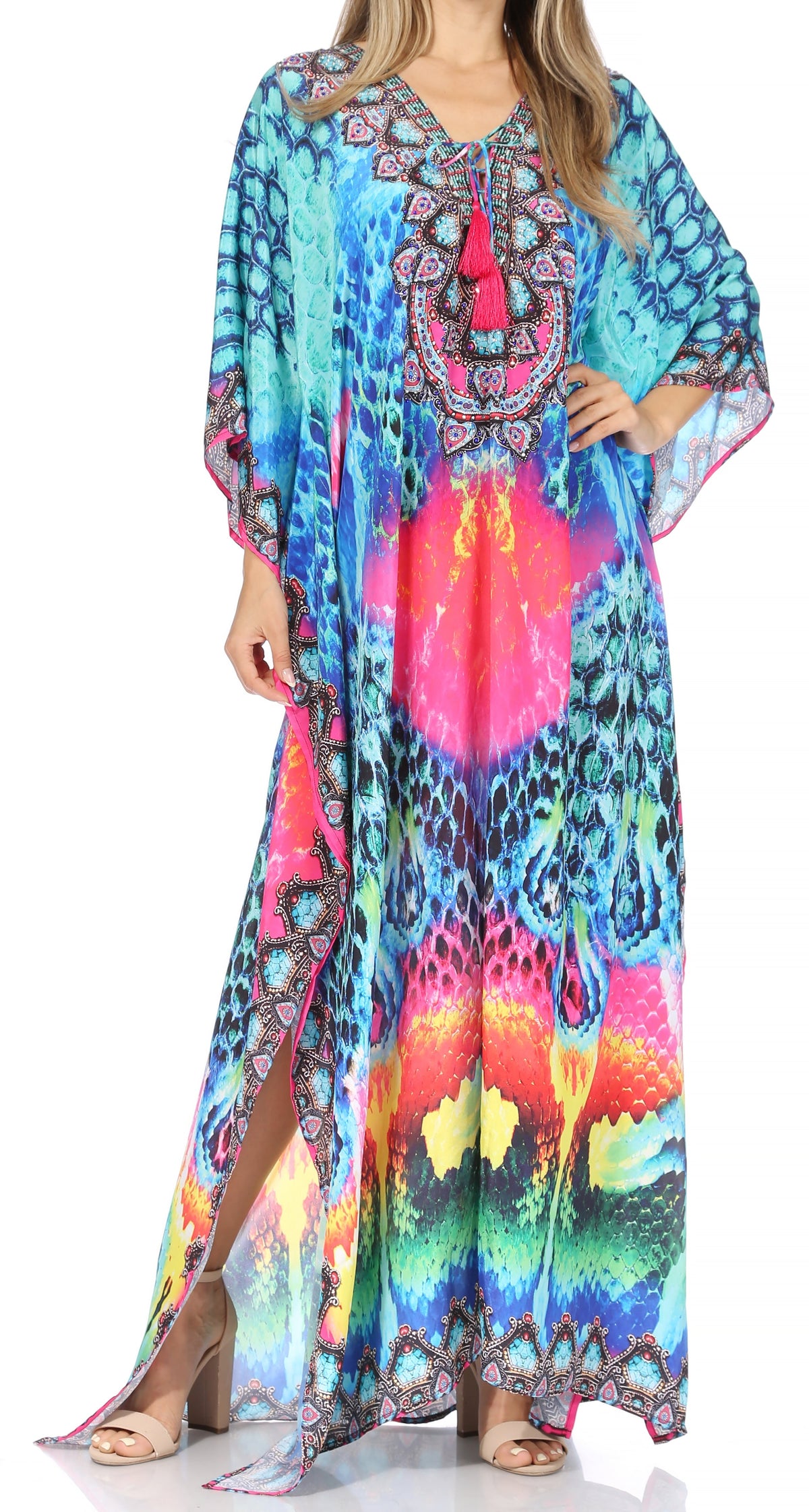 Sakkas Georgettina Flowy Long Caftan Dress/Cover Up