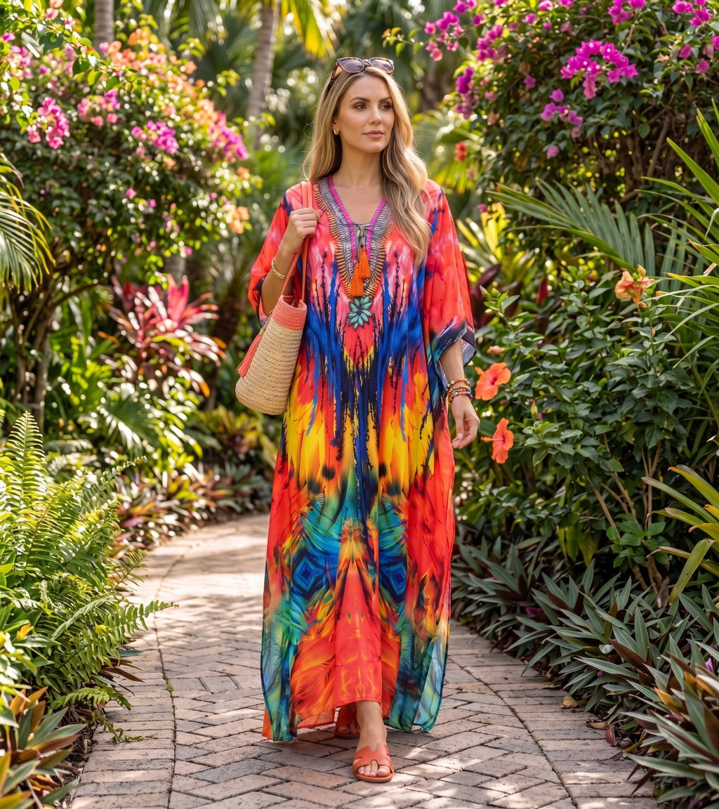 Sakkas Georgettina Flowy Long Caftan Dress/Cover Up