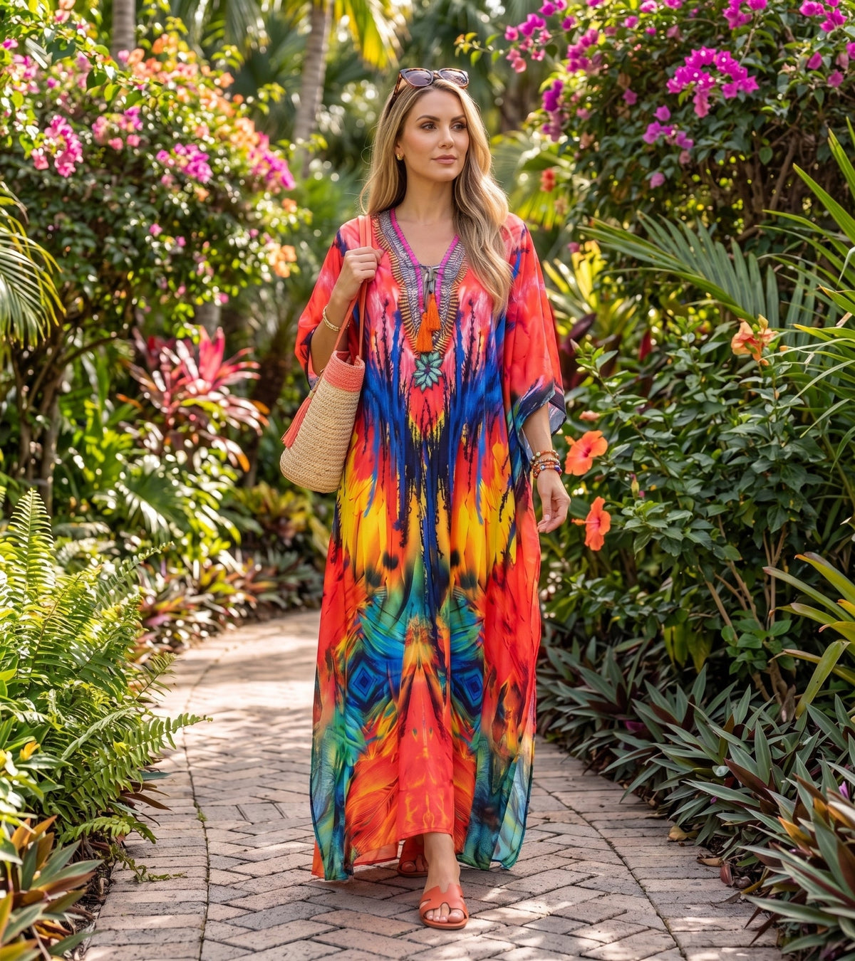 Sakkas Georgettina Flowy Long Caftan Dress/Cover Up
