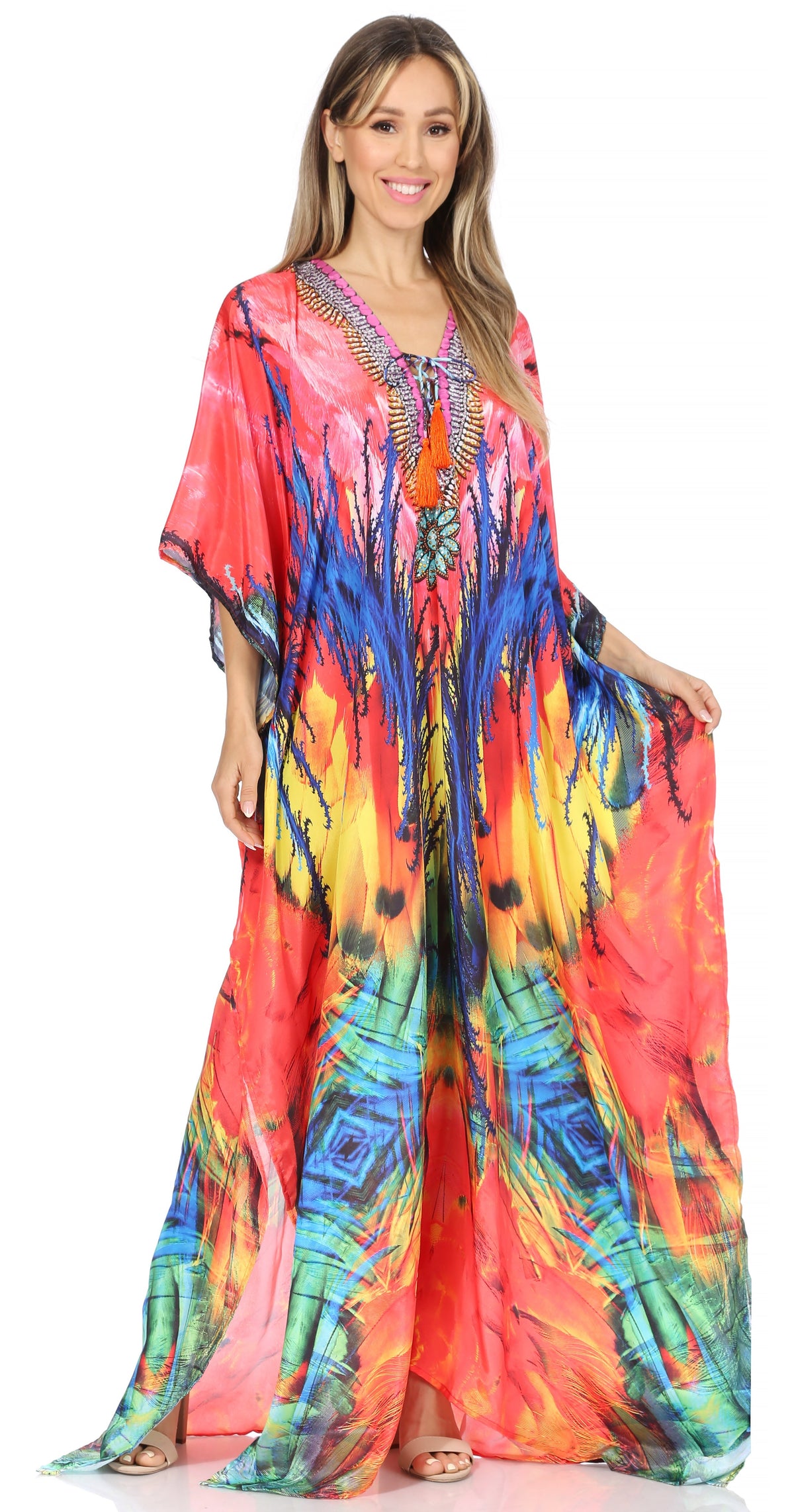 Sakkas Georgettina Flowy Long Caftan Dress/Cover Up