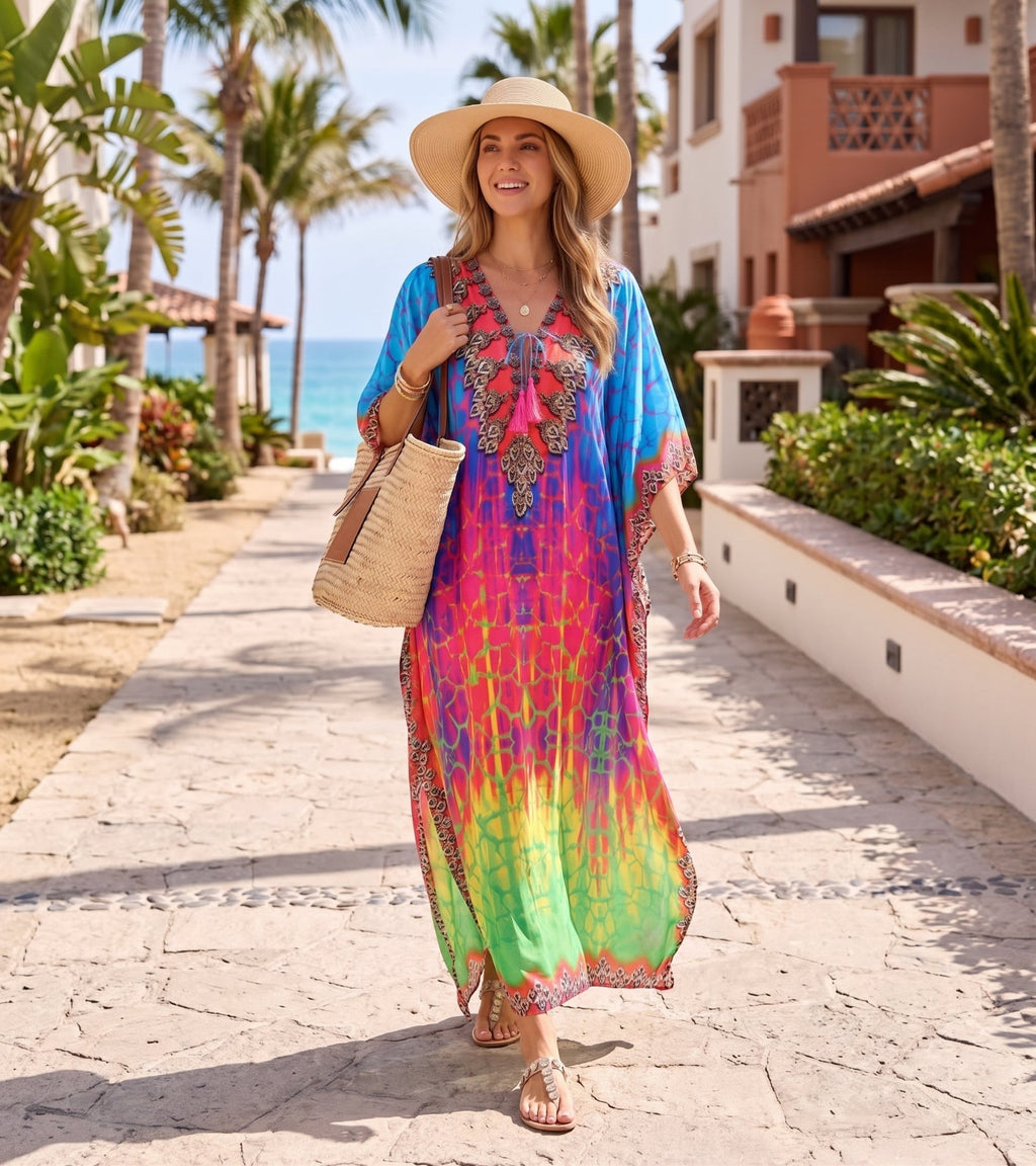 Sakkas Georgettina Flowy Long Caftan Dress/Cover Up