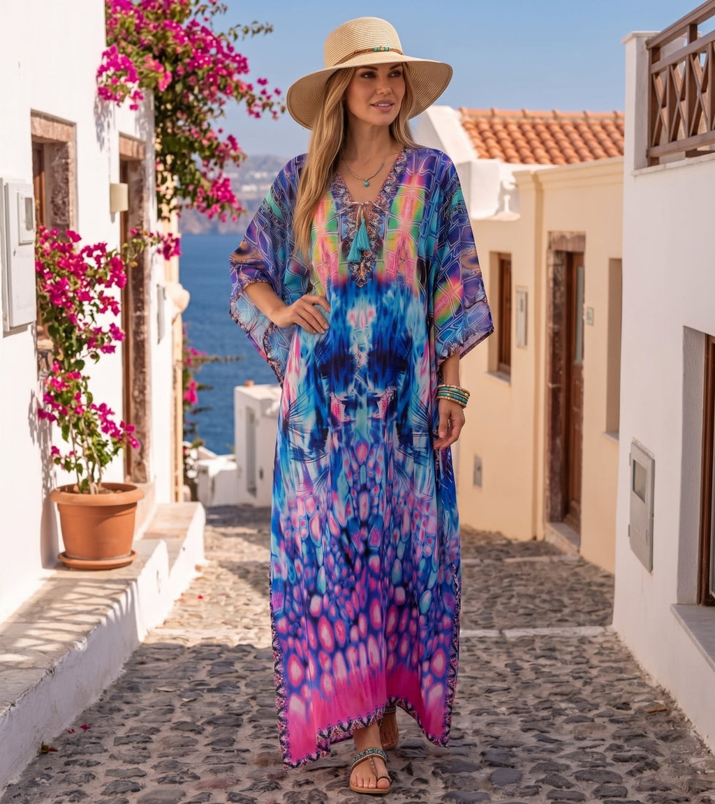 Sakkas Georgettina Flowy Long Caftan Dress/Cover Up