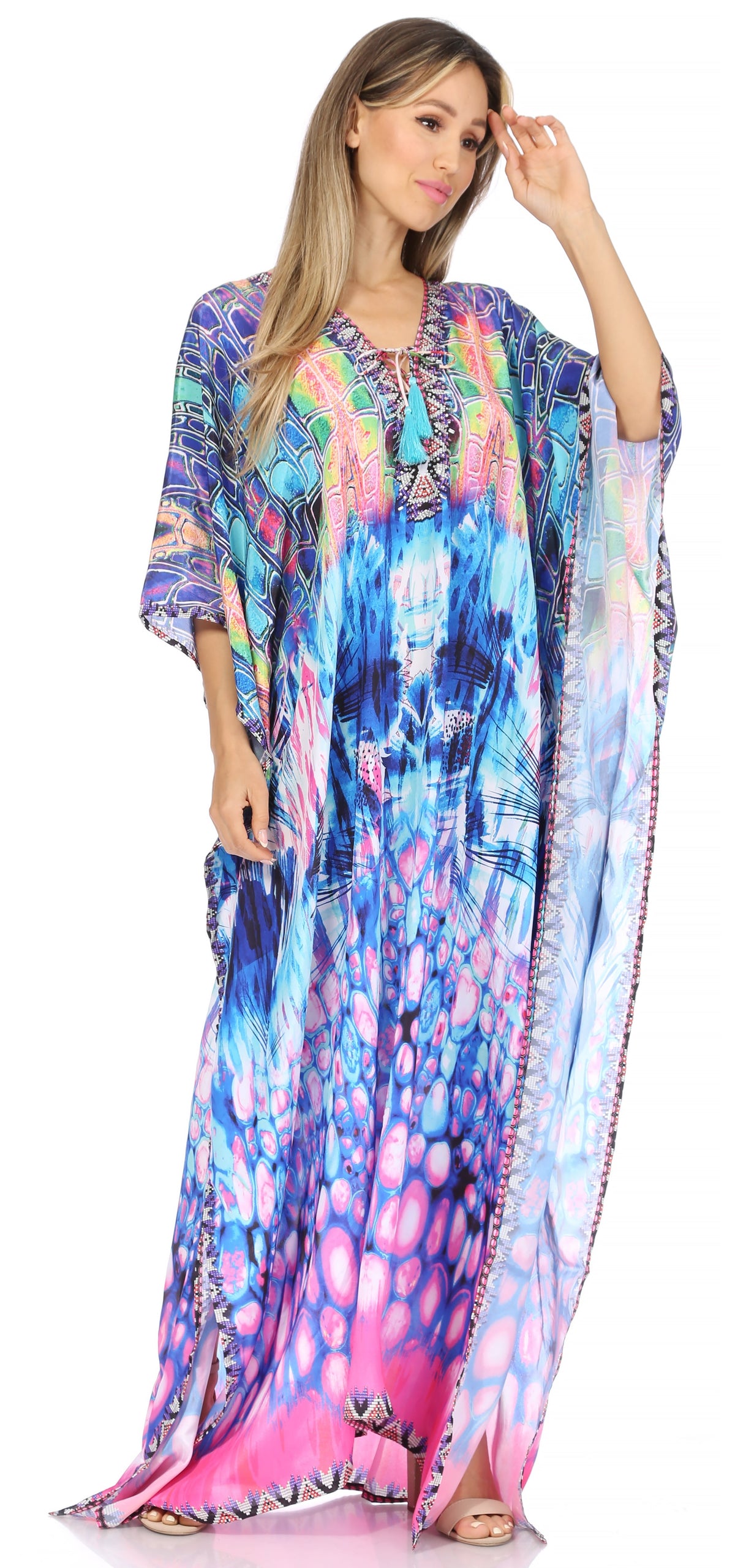 Sakkas Georgettina Flowy Long Caftan Dress/Cover Up