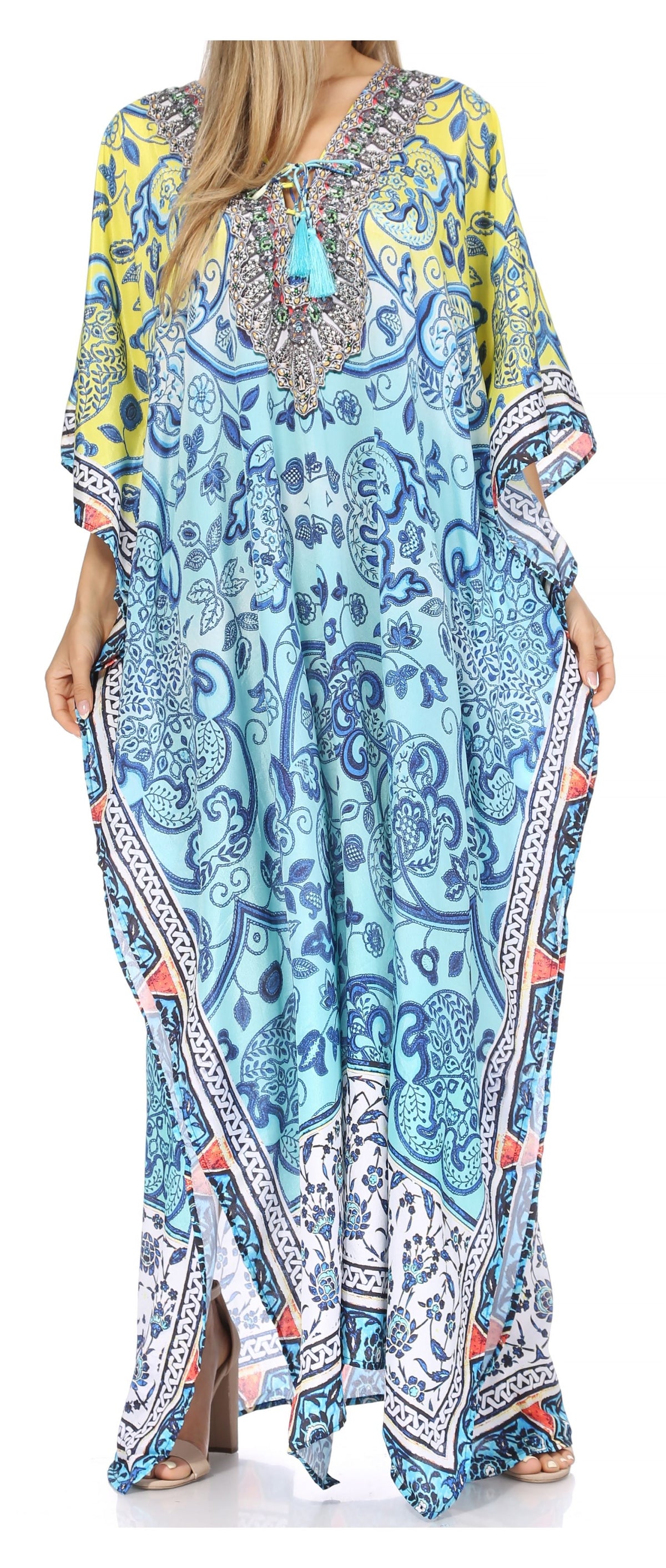 Sakkas Georgettina Flowy Long Caftan Dress/Cover Up