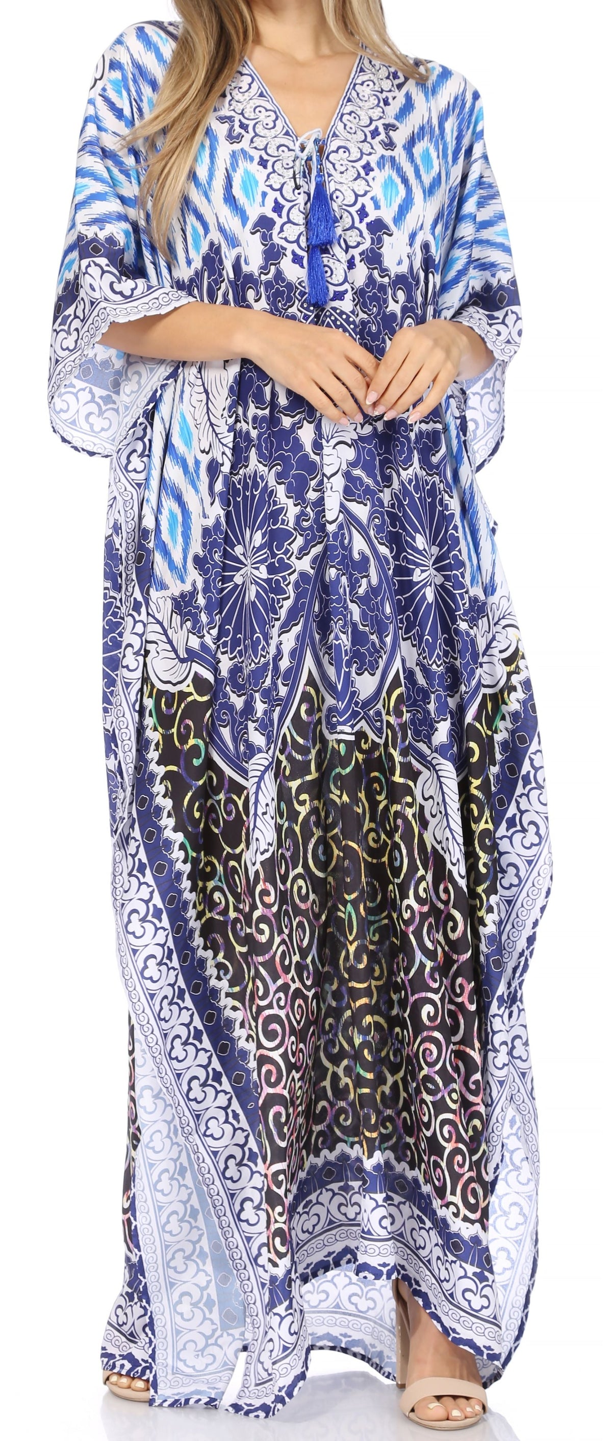 Sakkas Georgettina Flowy Long Caftan Dress/Cover Up