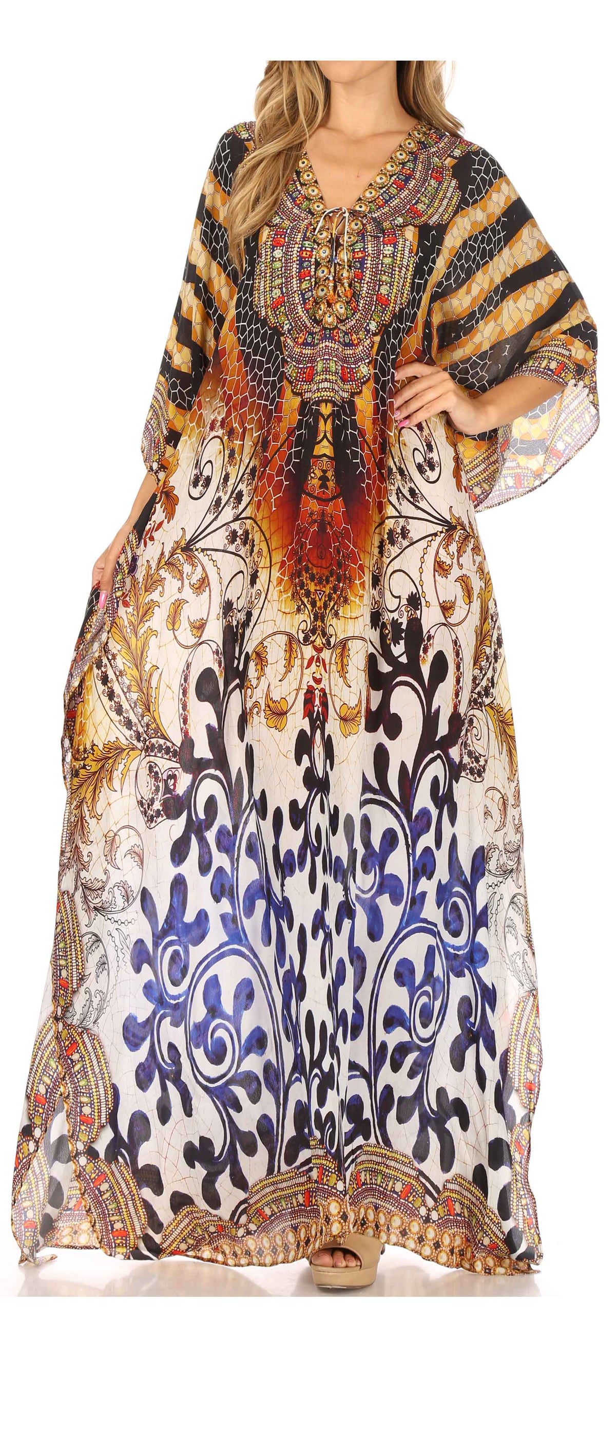 Sakkas Georgettina Flowy Long Caftan Dress/Cover Up