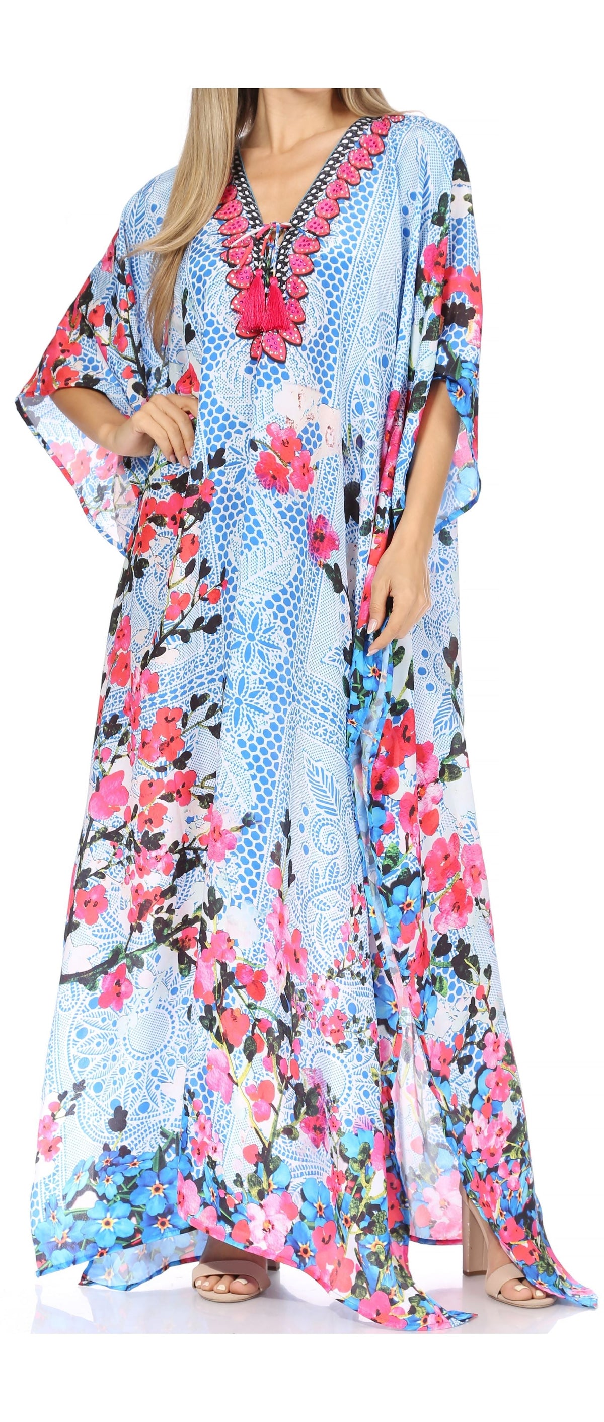 Sakkas Georgettina Flowy Long Caftan Dress/Cover Up