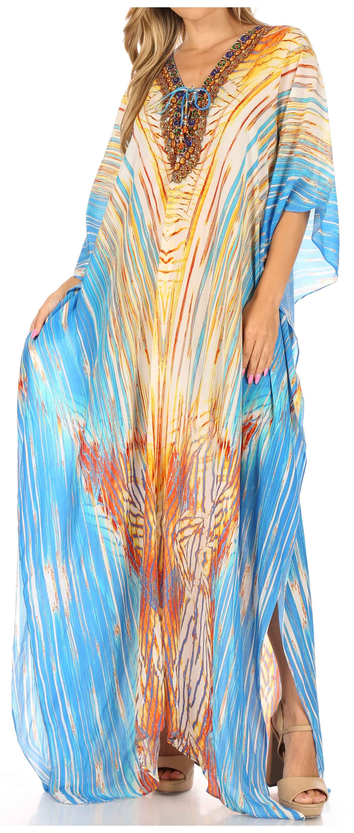 Sakkas Georgettina Flowy Long Caftan Dress/Cover Up