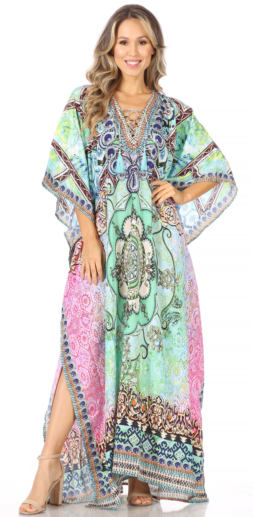 Sakkas Georgettina Flowy Long Caftan Dress/Cover Up