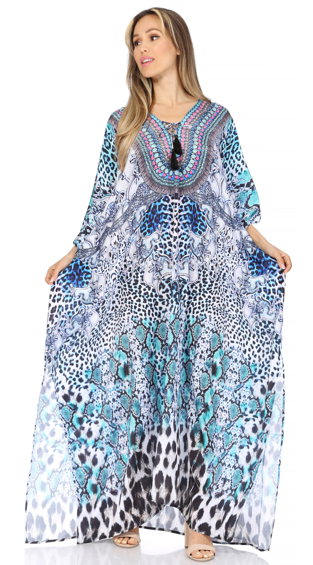 Sakkas Georgettina Flowy Long Caftan Dress/Cover Up