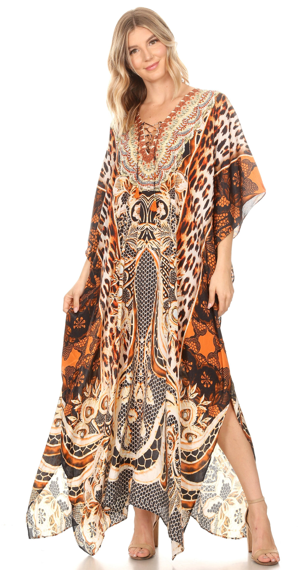 Sakkas Georgettina Flowy Long Caftan Dress/Cover Up
