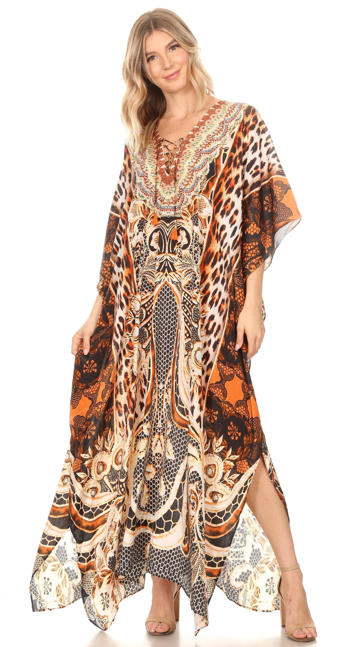 Sakkas Georgettina Flowy Long Caftan Dress/Cover Up