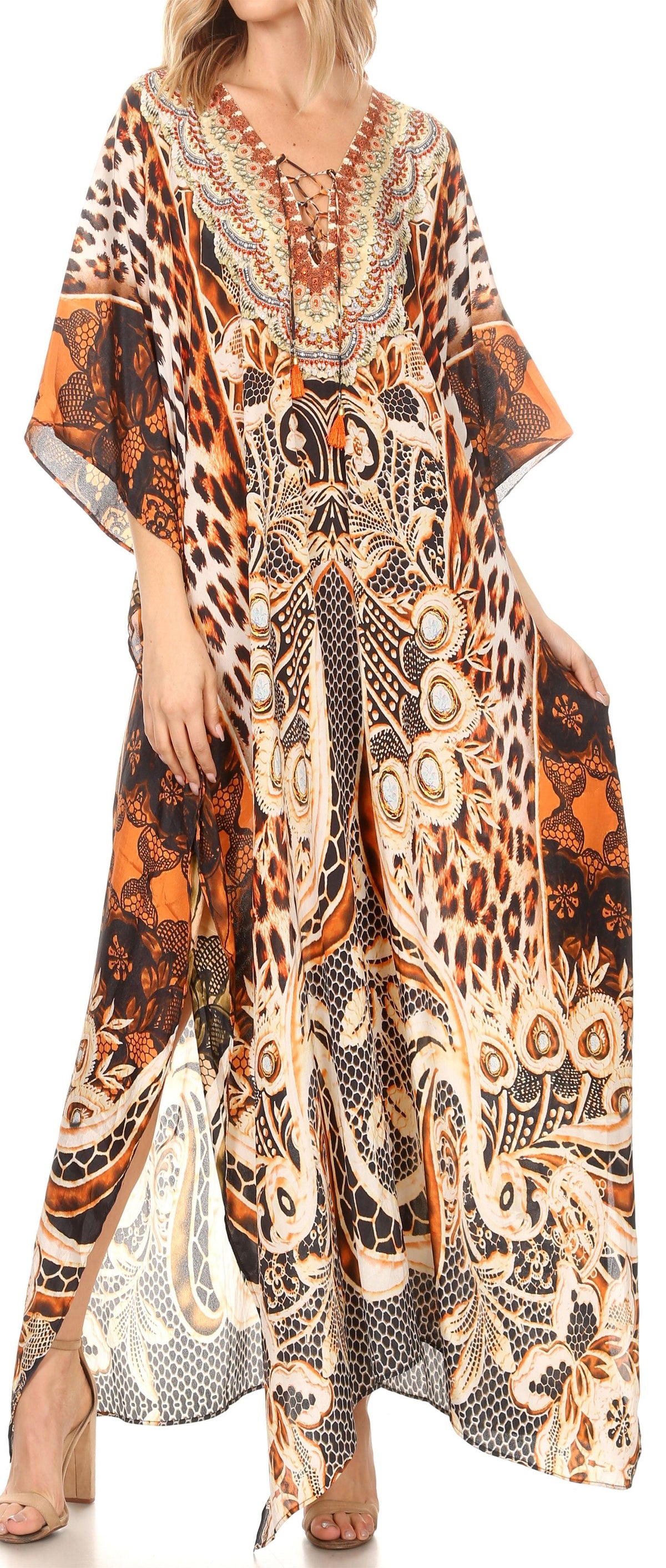 Sakkas Georgettina Flowy Long Caftan Dress/Cover Up