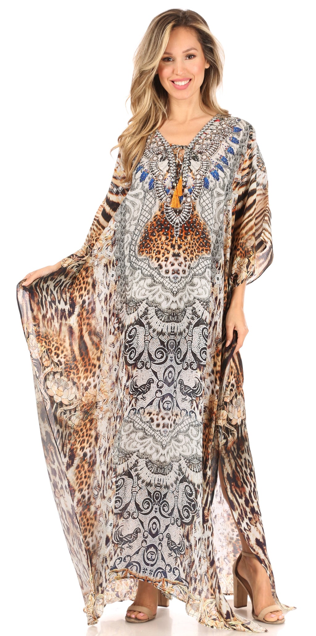 Sakkas Georgettina Flowy Long Caftan Dress/Cover Up