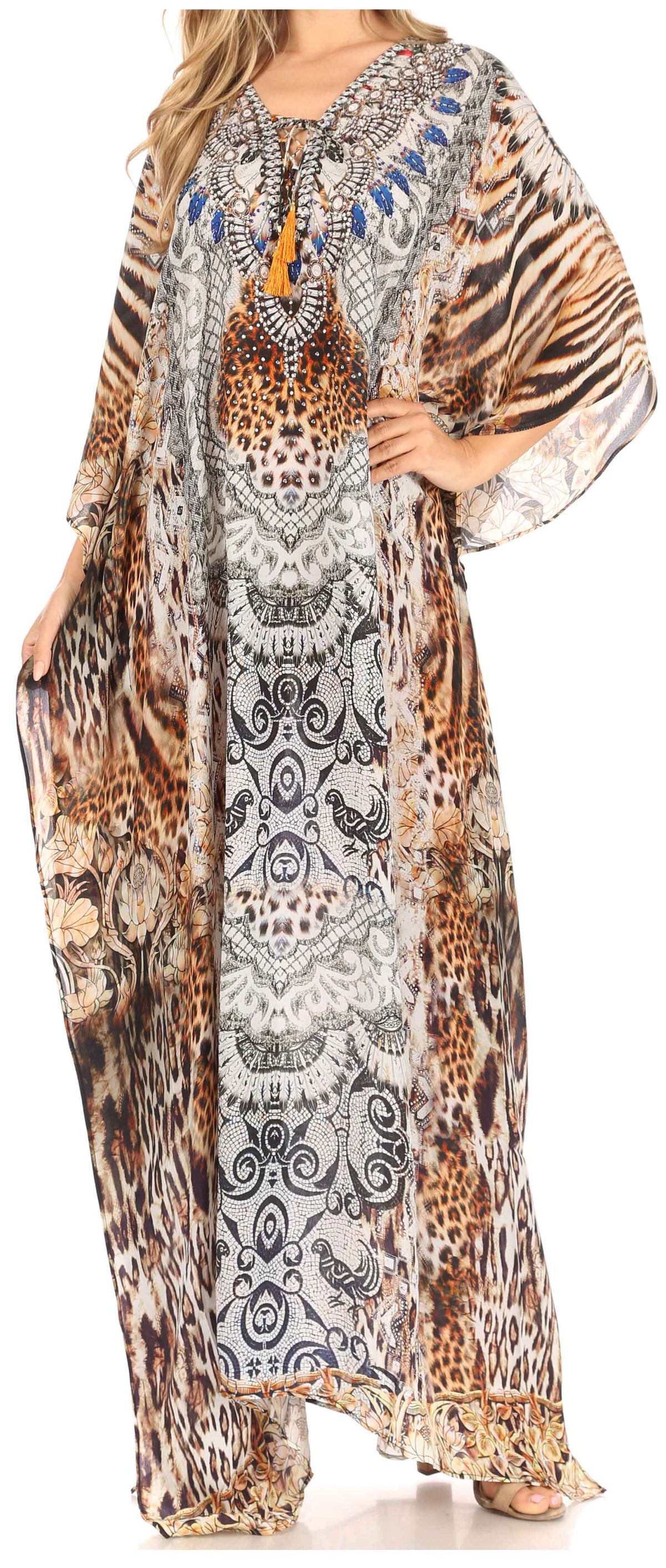 Sakkas Georgettina Flowy Long Caftan Dress/Cover Up