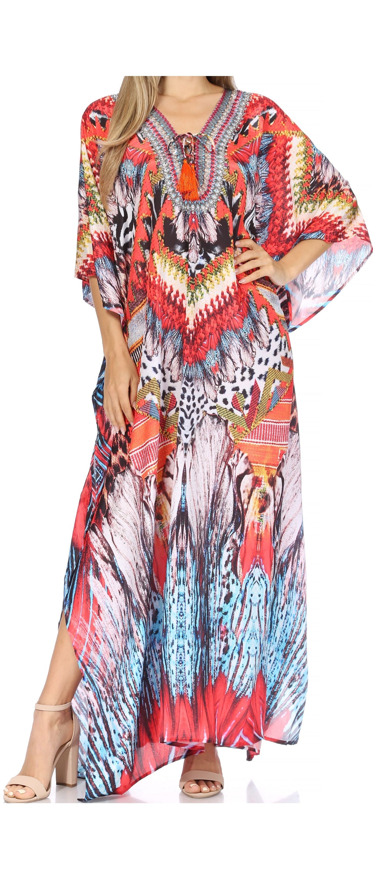 Sakkas Georgettina Flowy Long Caftan Dress/Cover Up