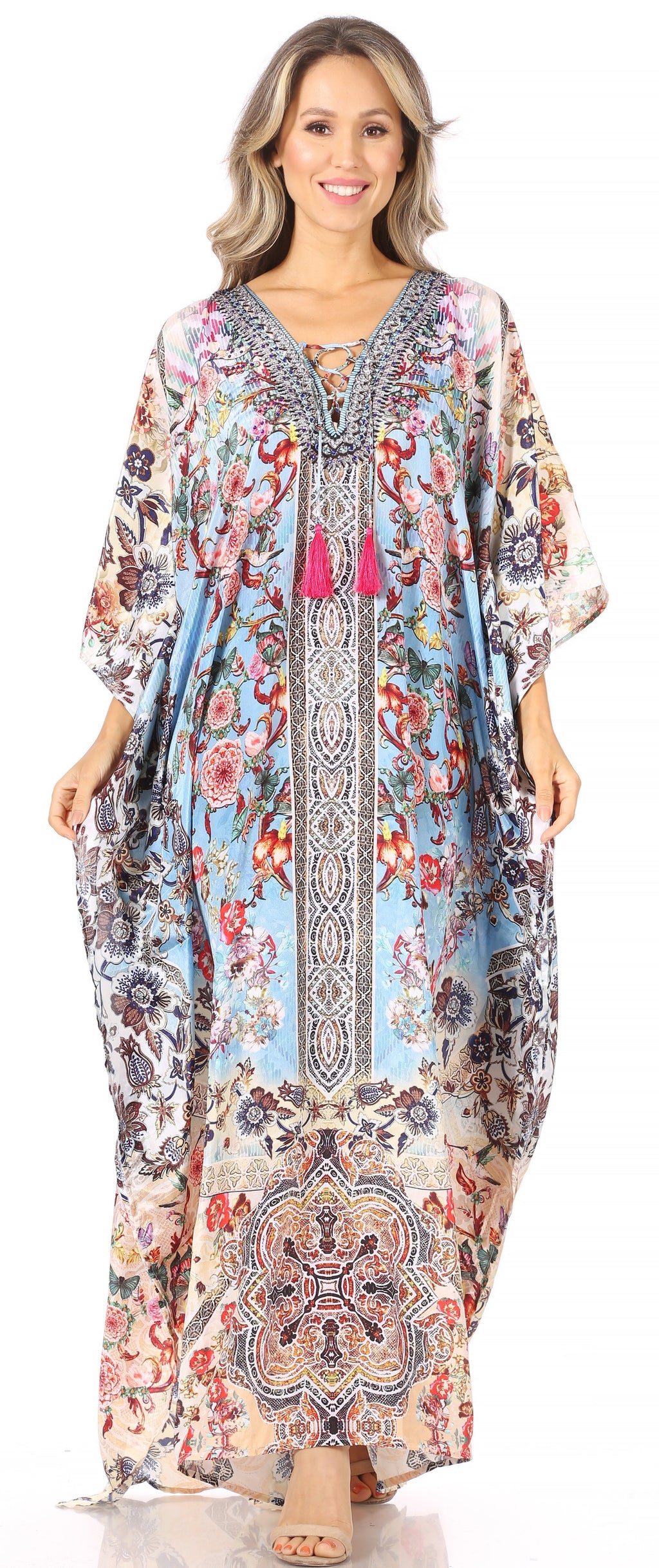 Sakkas Georgettina Flowy Long Caftan Dress/Cover Up