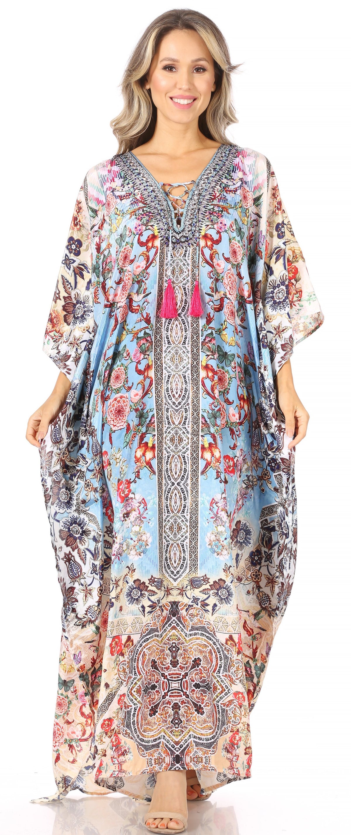 Sakkas Georgettina Flowy Long Caftan Dress/Cover Up