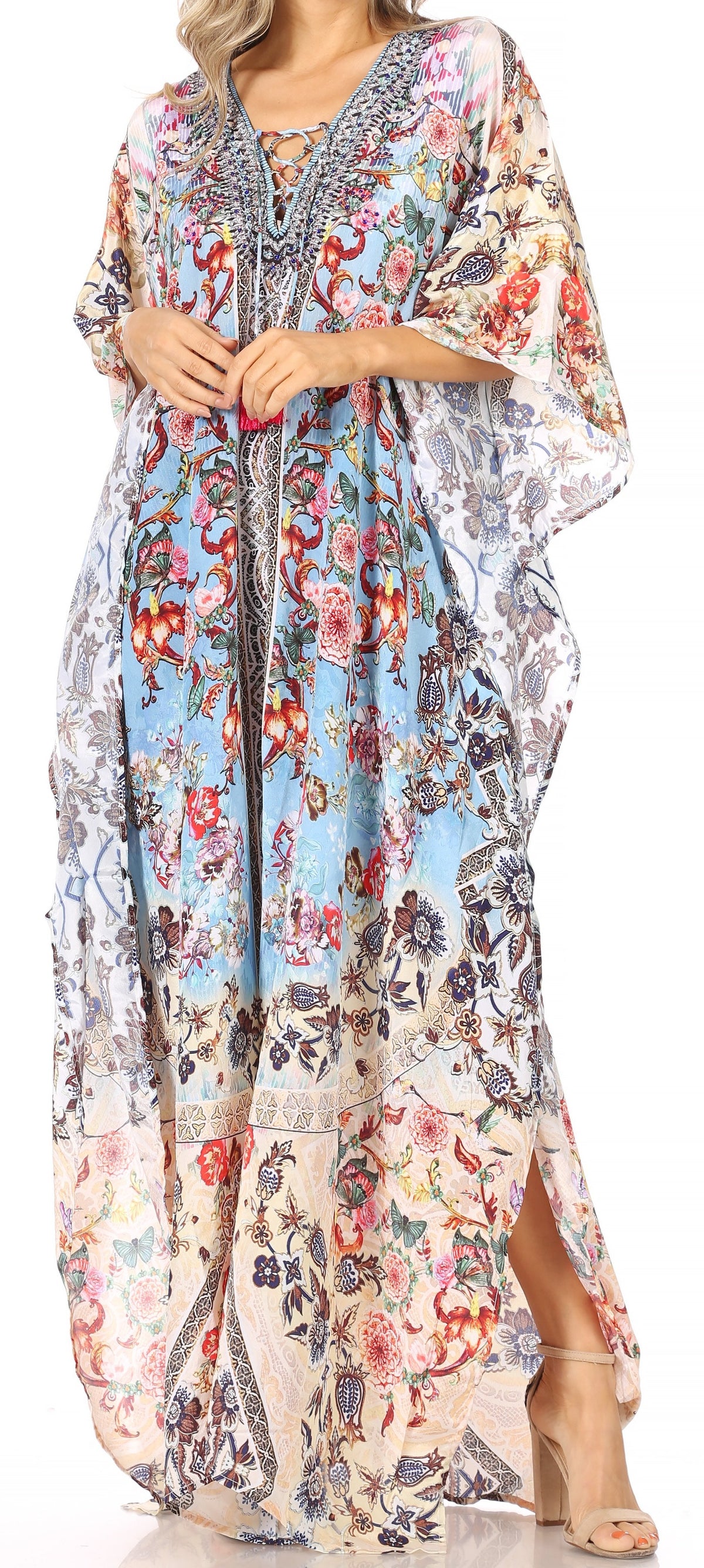 Sakkas Georgettina Flowy Long Caftan Dress/Cover Up