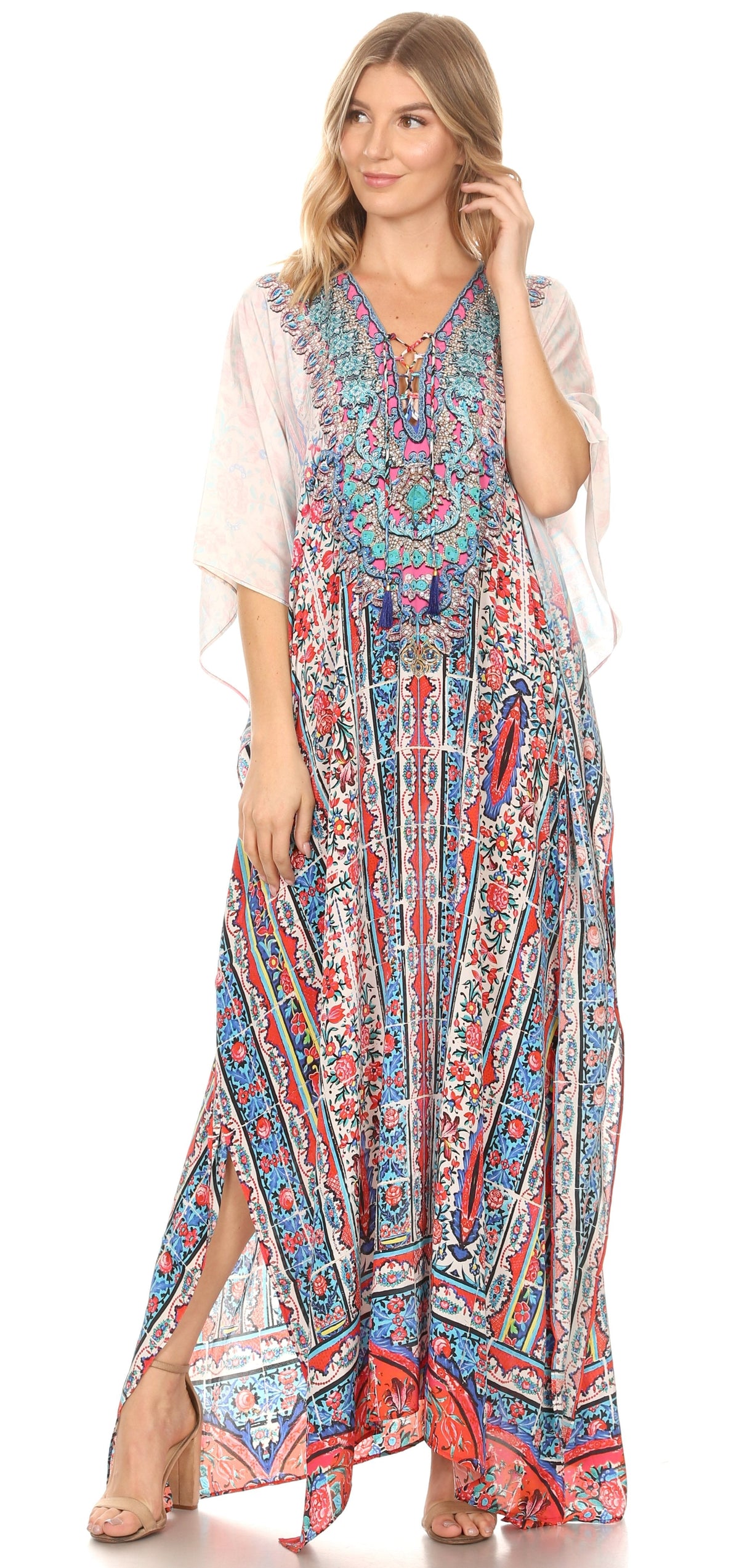 Sakkas Georgettina Flowy Long Caftan Dress/Cover Up
