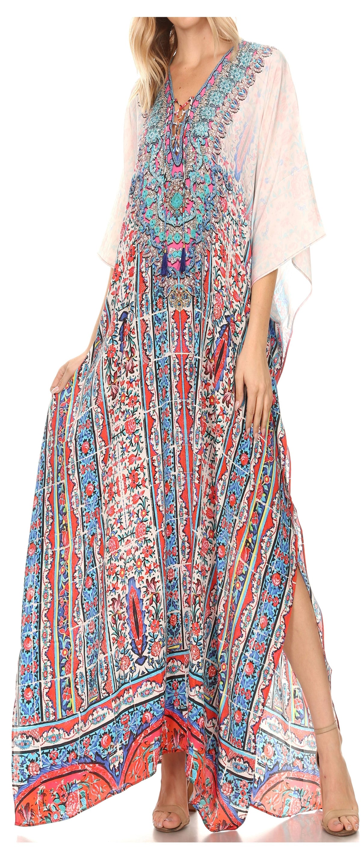 Sakkas Georgettina Flowy Long Caftan Dress/Cover Up