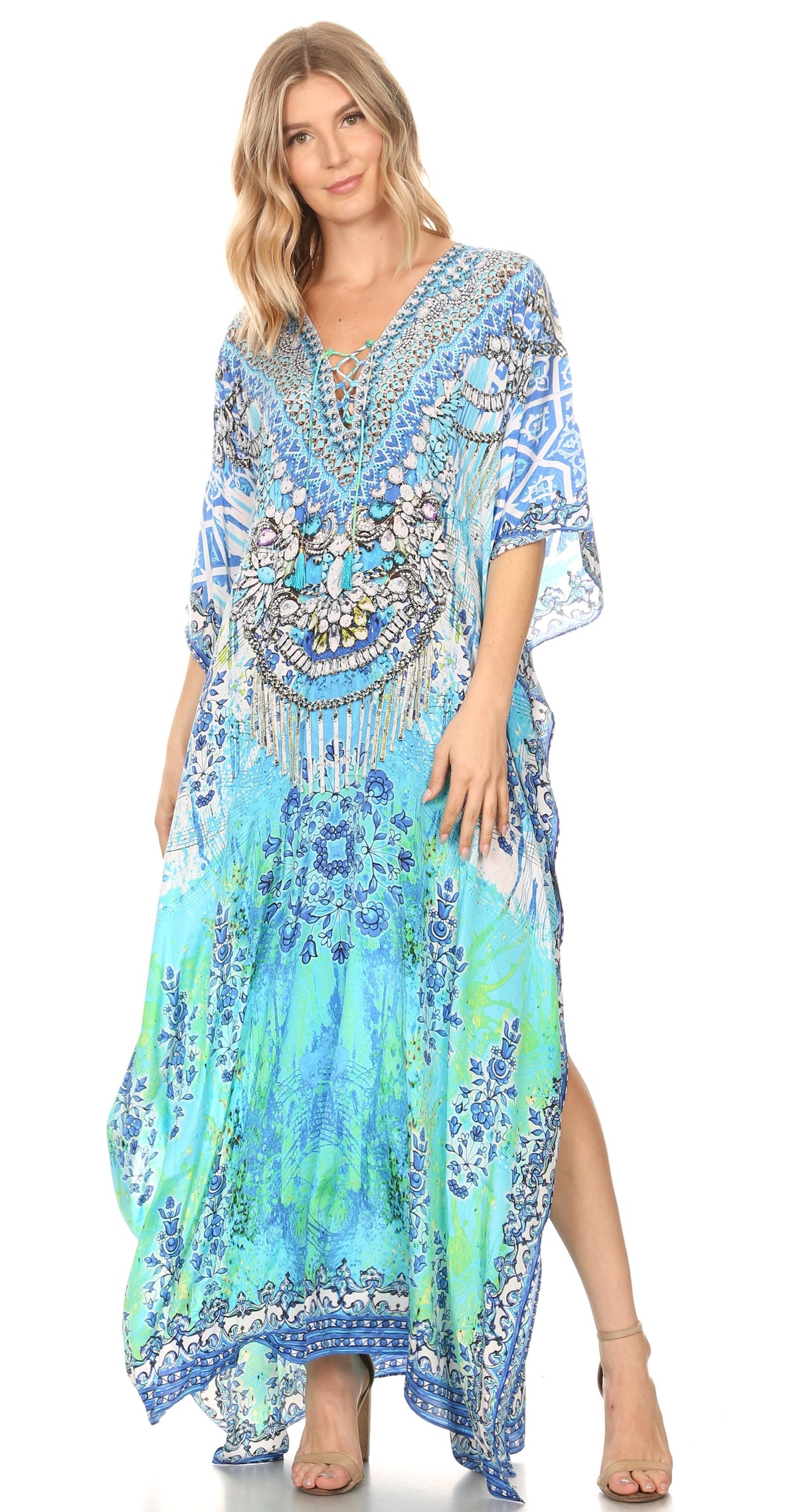 Sakkas Georgettina Flowy Long Caftan Dress/Cover Up