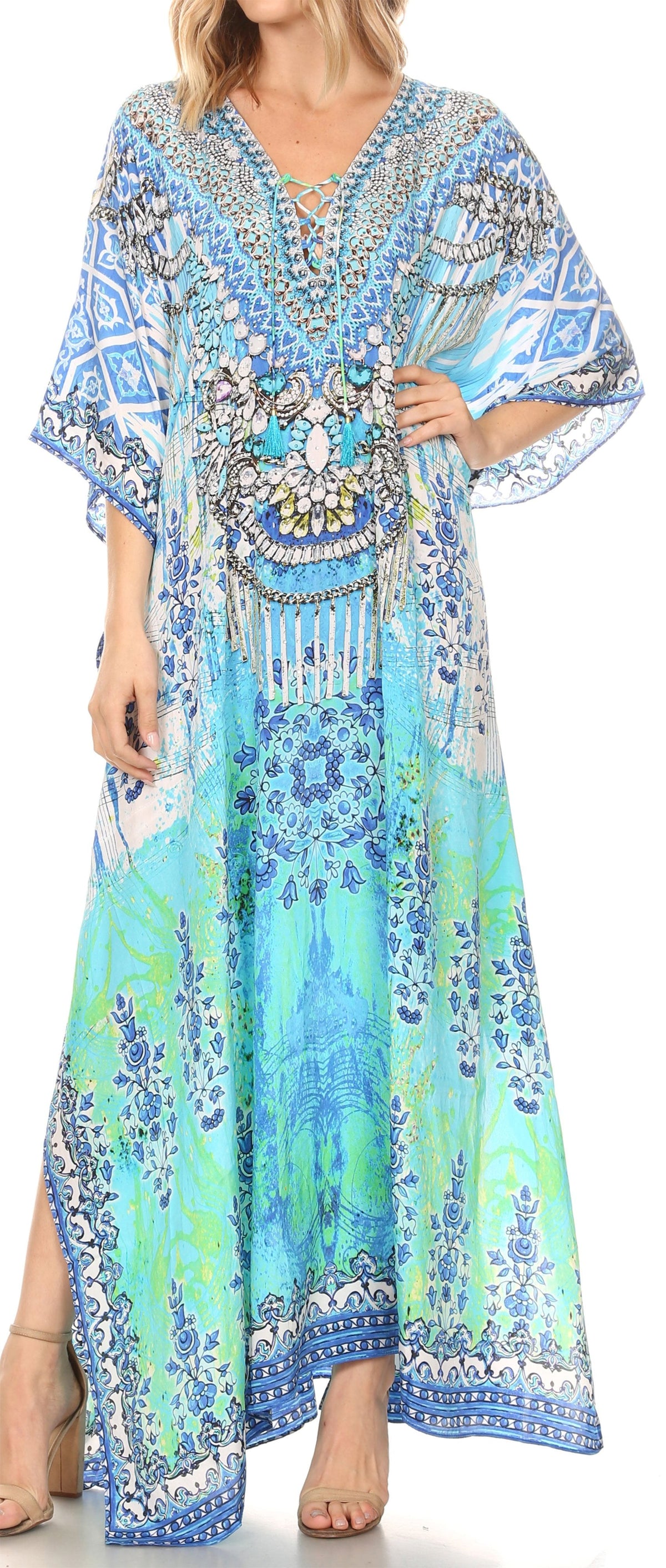 Sakkas Georgettina Flowy Long Caftan Dress/Cover Up