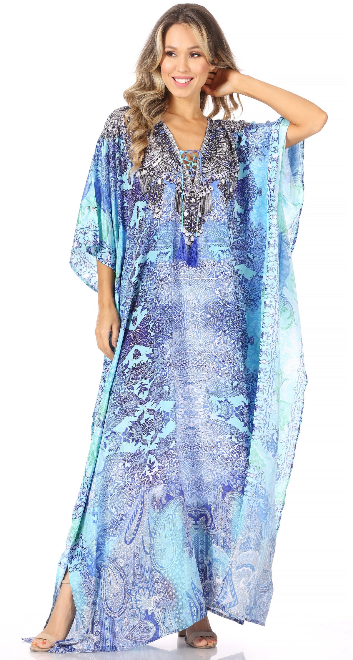 Sakkas Georgettina Flowy Long Caftan Dress/Cover Up