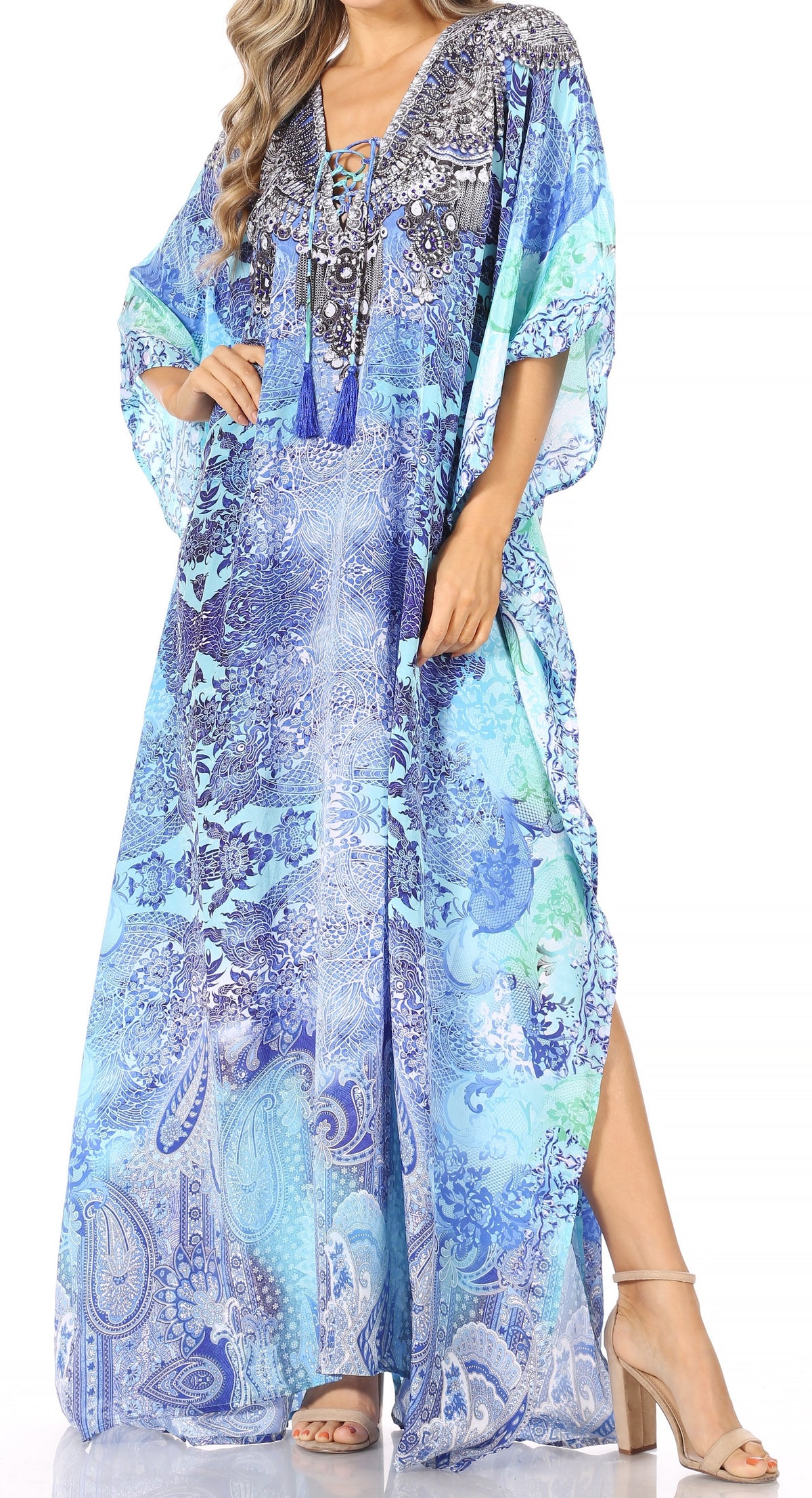 Sakkas Georgettina Flowy Long Caftan Dress/Cover Up