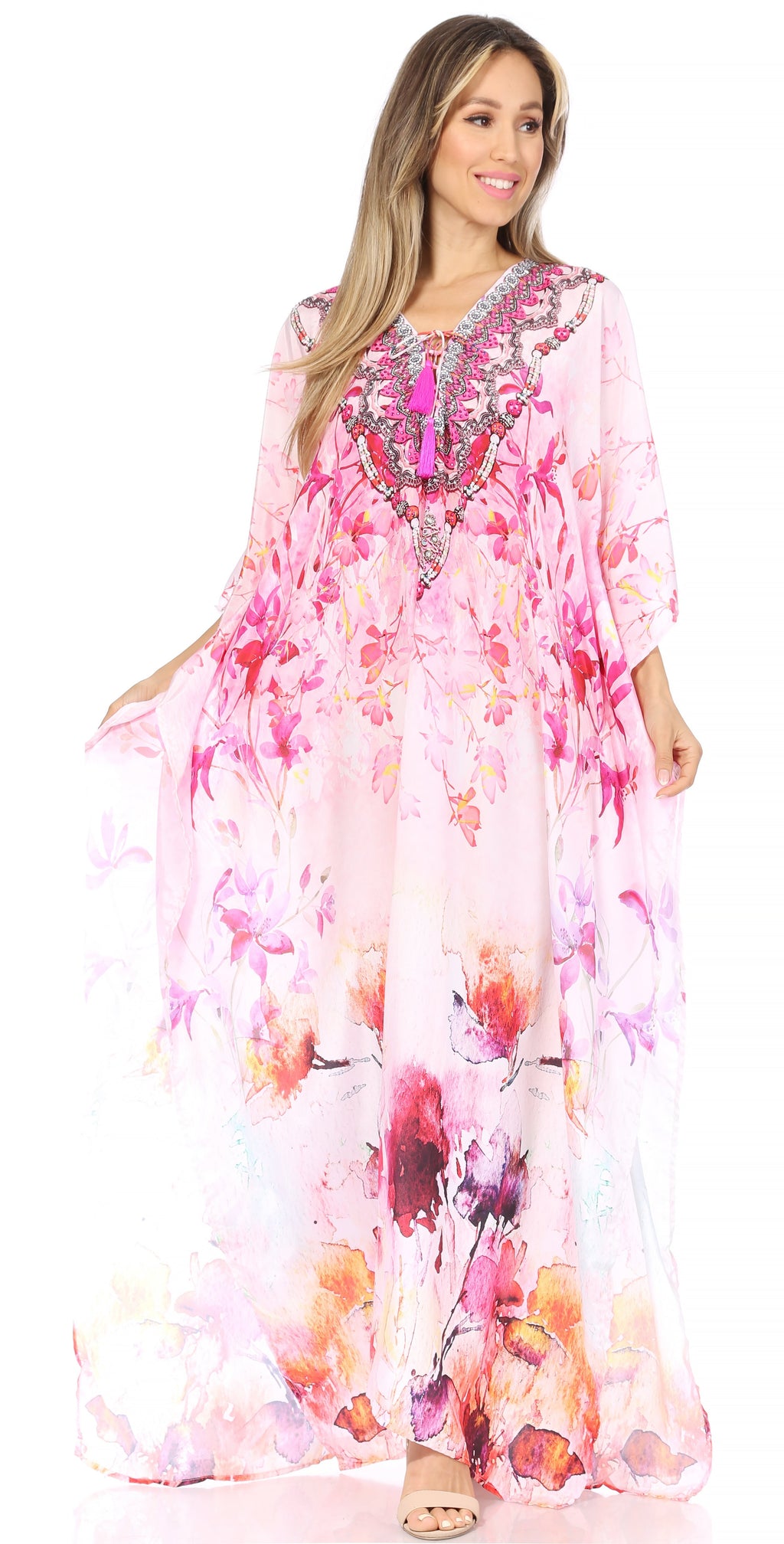 Sakkas Georgettina Flowy Long Caftan Dress/Cover Up