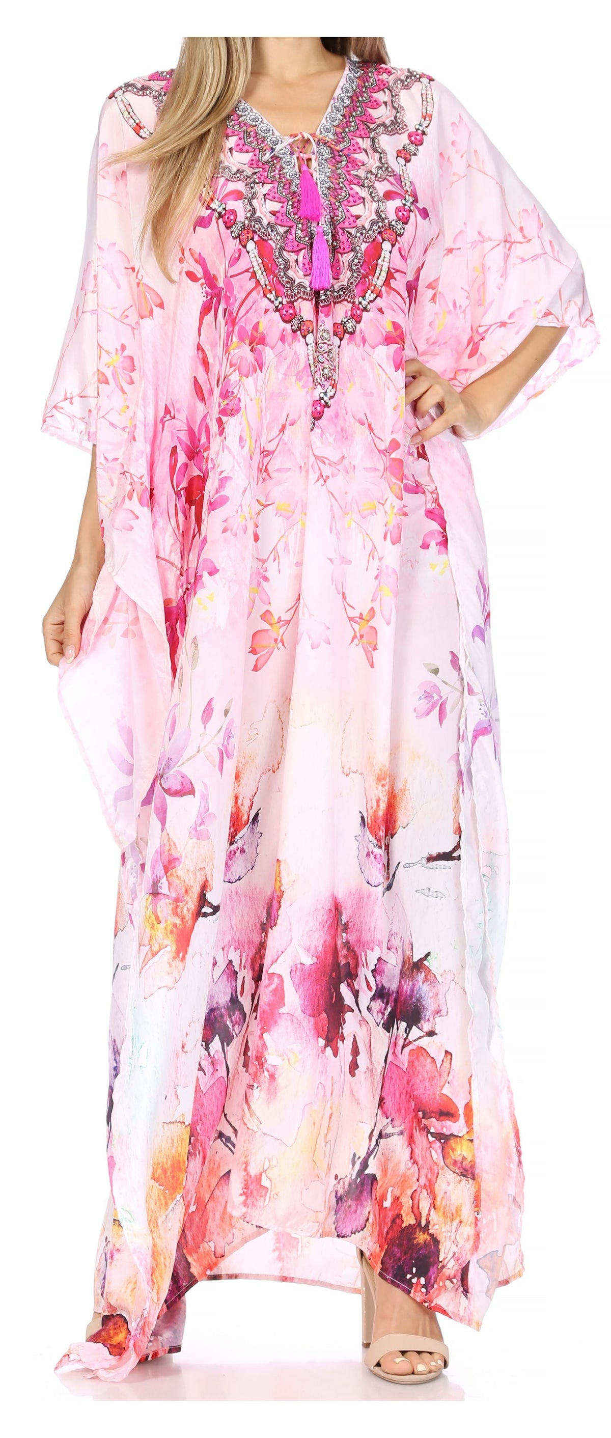 Sakkas Georgettina Flowy Long Caftan Dress/Cover Up