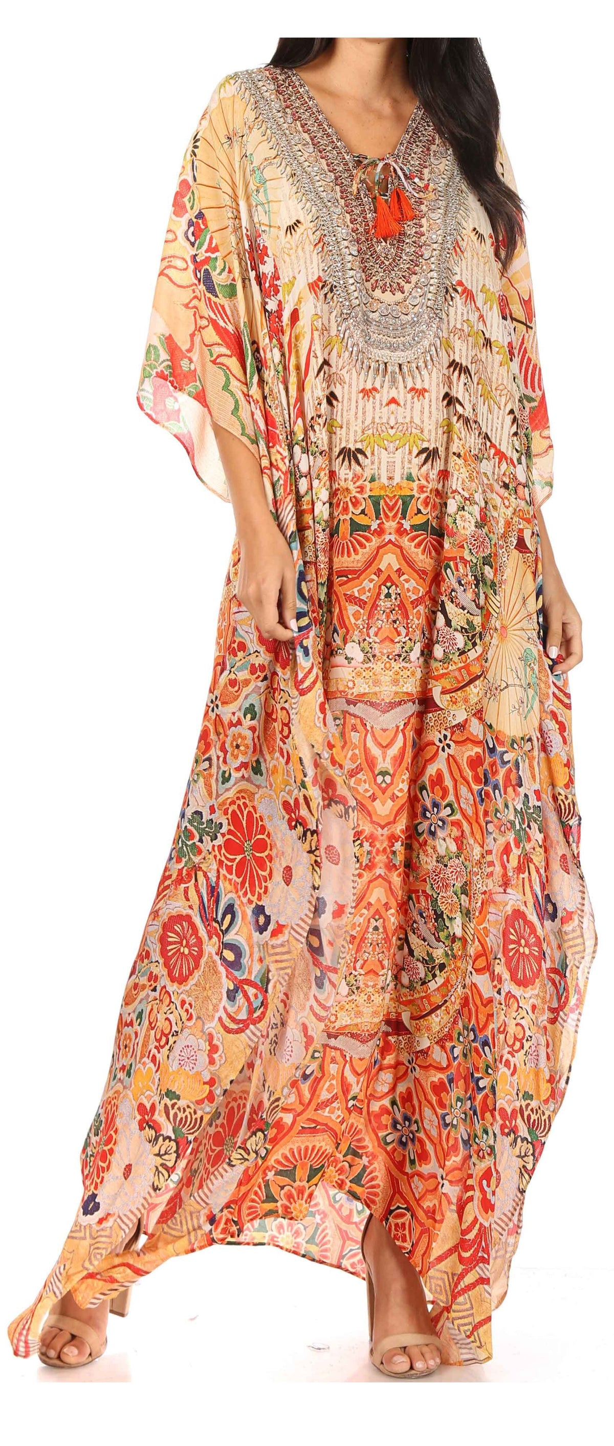 Sakkas Georgettina Flowy Long Caftan Dress/Cover Up
