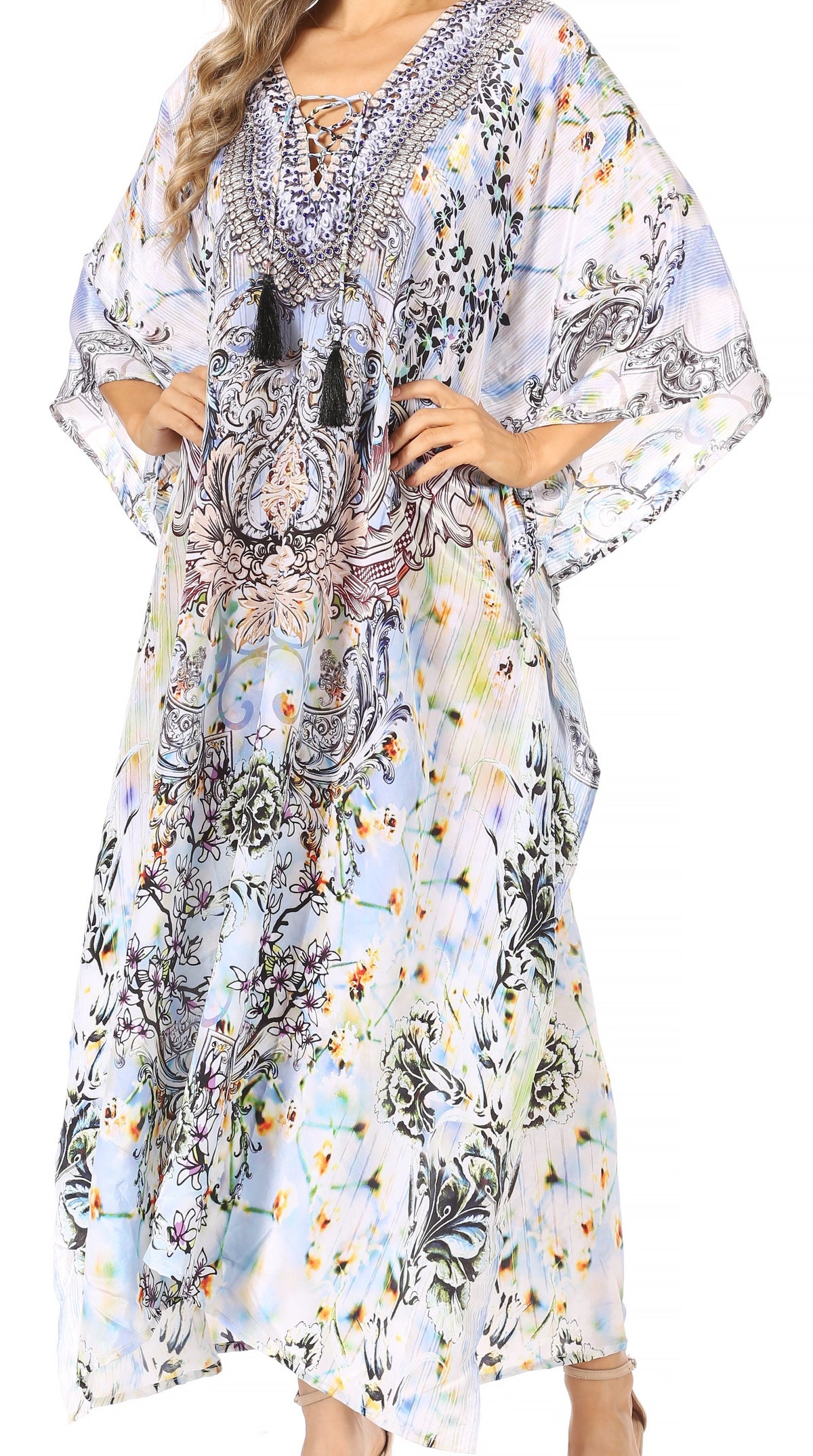 Sakkas Georgettina Flowy Long Caftan Dress/Cover Up