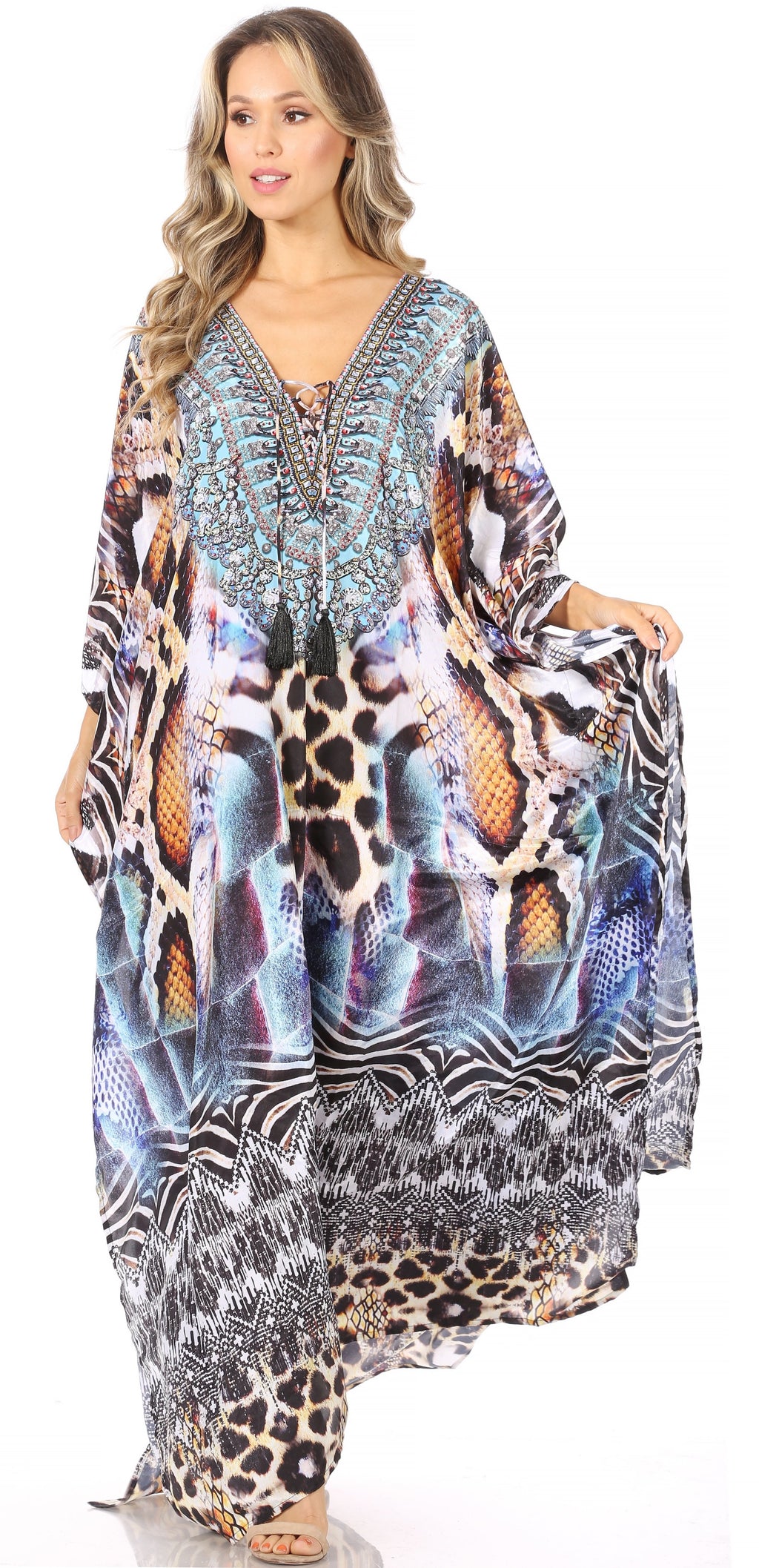 Sakkas Georgettina Flowy Long Caftan Dress/Cover Up
