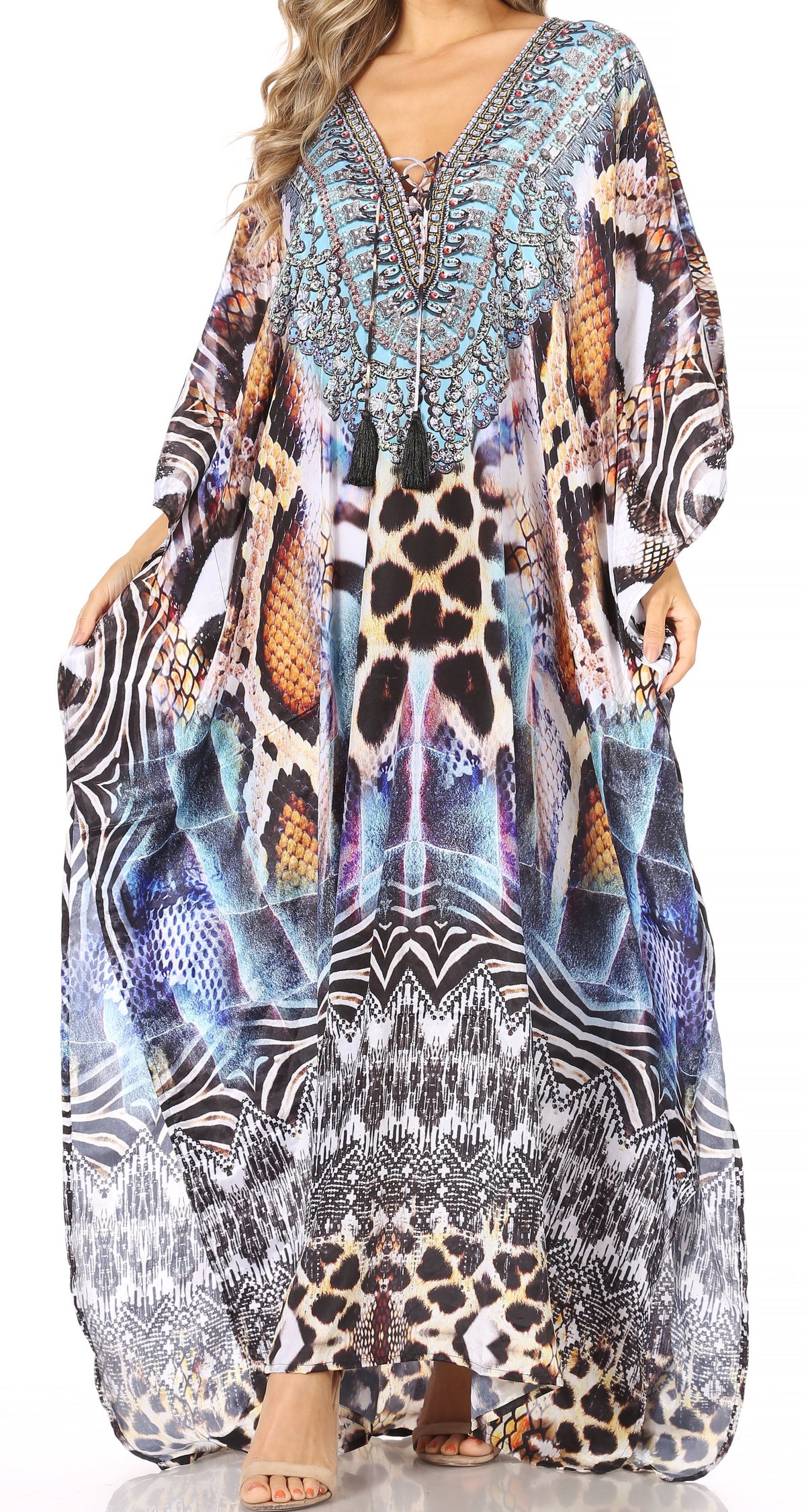 Sakkas Georgettina Flowy Long Caftan Dress/Cover Up