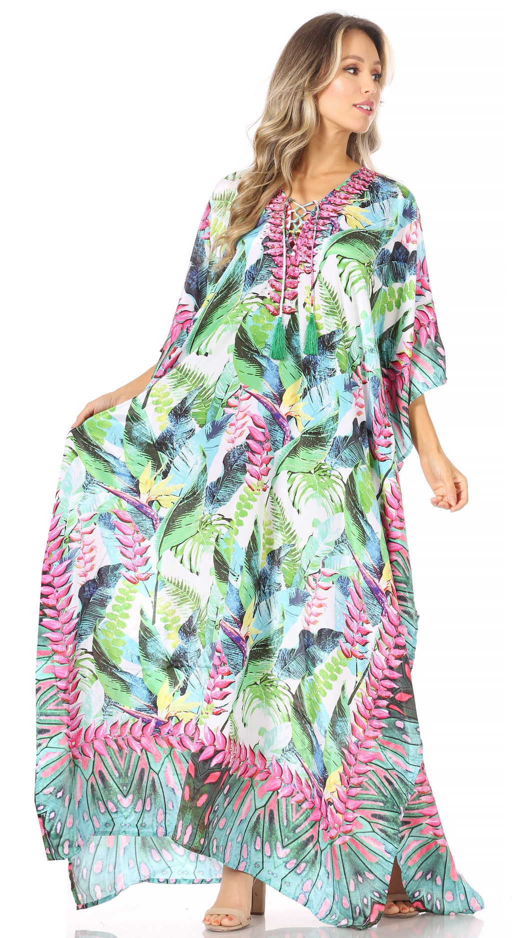 Sakkas Georgettina Flowy Long Caftan Dress/Cover Up