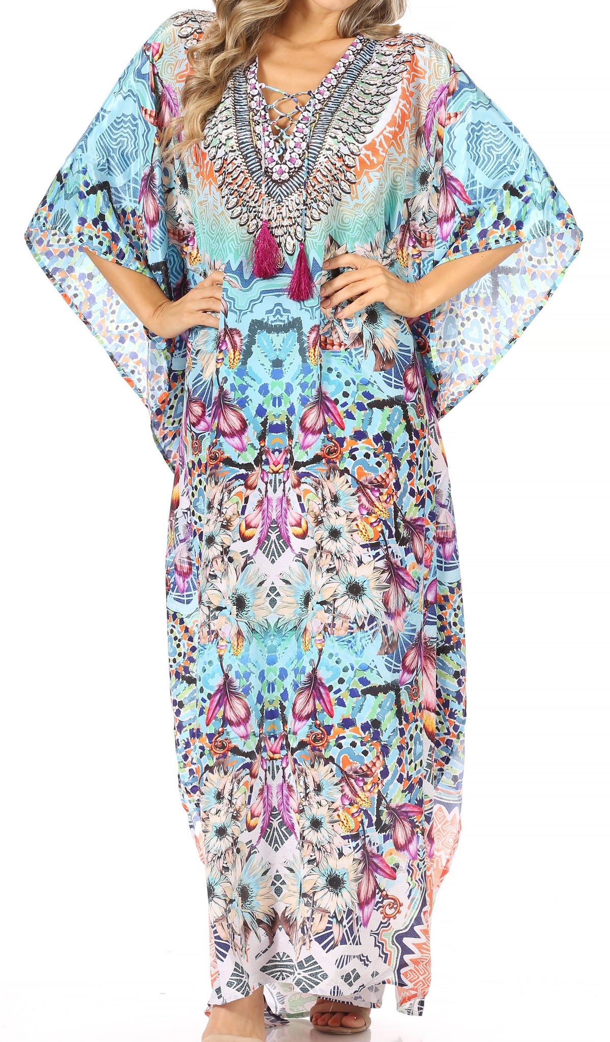 Sakkas Georgettina Flowy Long Caftan Dress/Cover Up